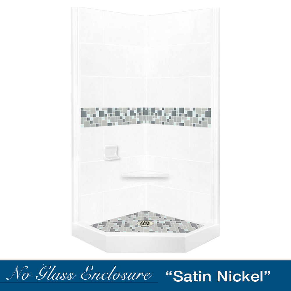 Neo Angle Natural Buff Sistine Stone & Newport Mosaic Accent Tile - DIY Shower Remodel Kit for Bathroom Renovation | Waterproof Backsplash & Flooring Solution