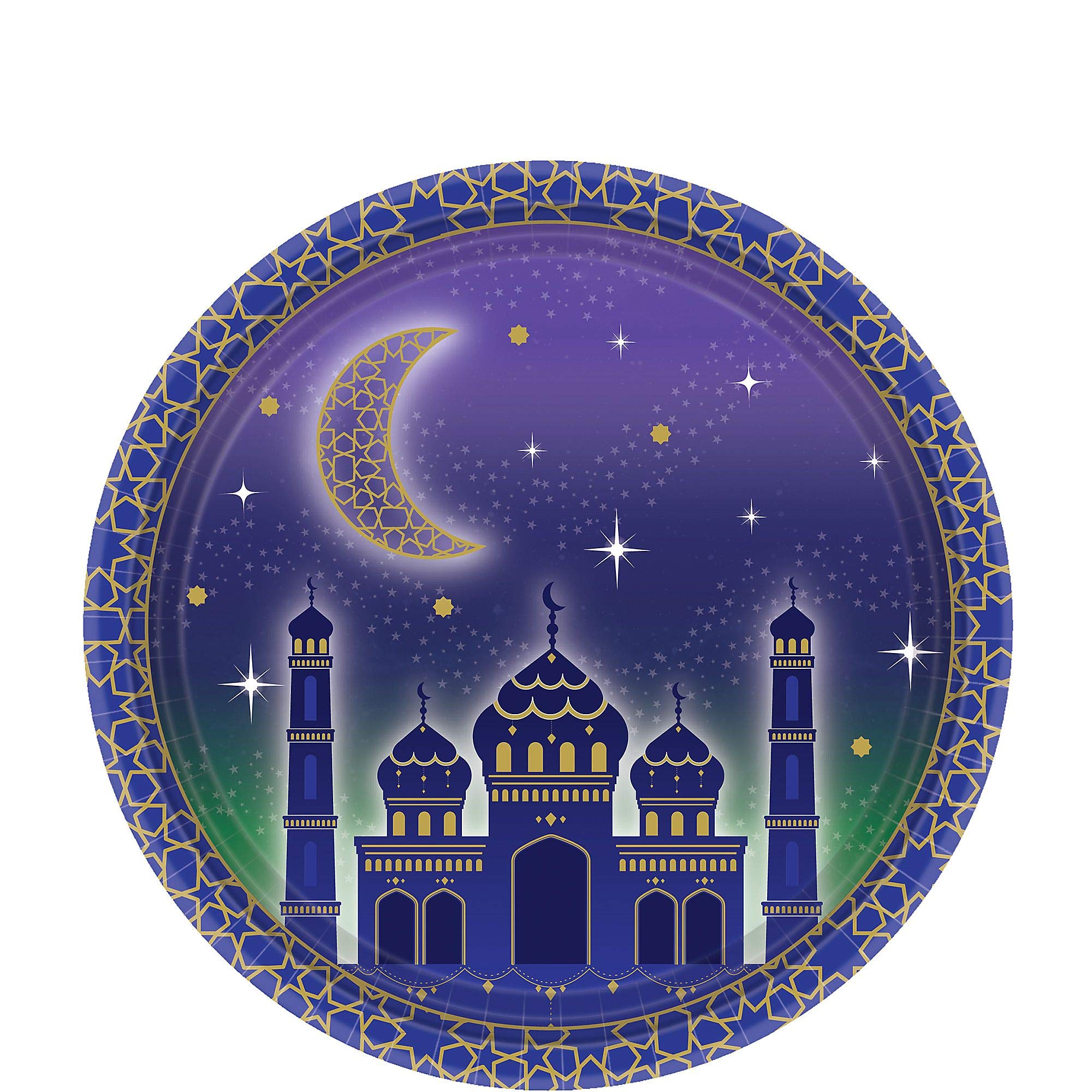 Eid Celebration Round Plates - 7 Inch Set of 8 Colorful & Durable Party Plates for Eid al-Fitr, Ramadan, Iftar & Family Gatherings - Perfect for Festive Meals, Desserts & Special Occasions