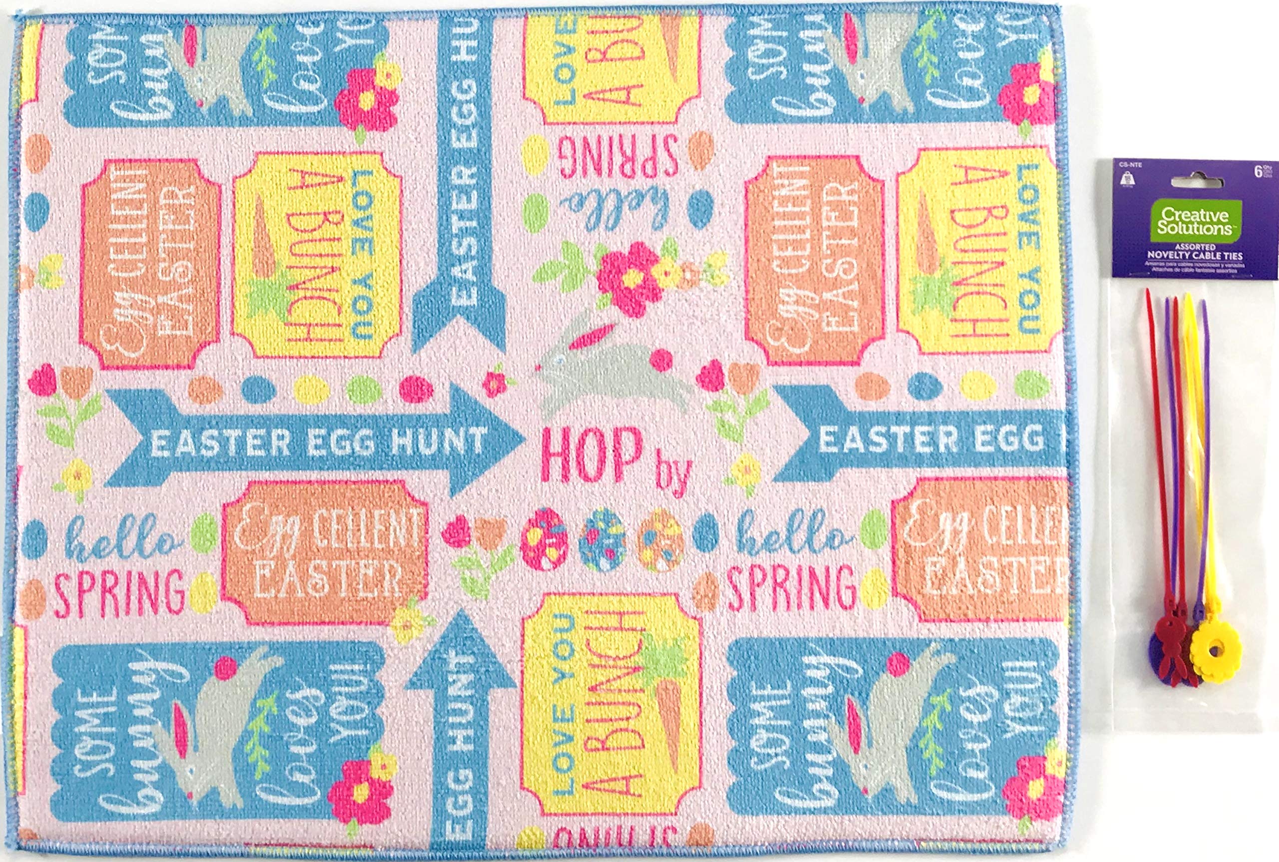 Easter Dish Drying Mat - Cute Patchwork Design with Butterflies, Jelly Beans, Sun & Easter Eggs | Absorbent Kitchen Towel for Holiday Decor & Countertop Protection