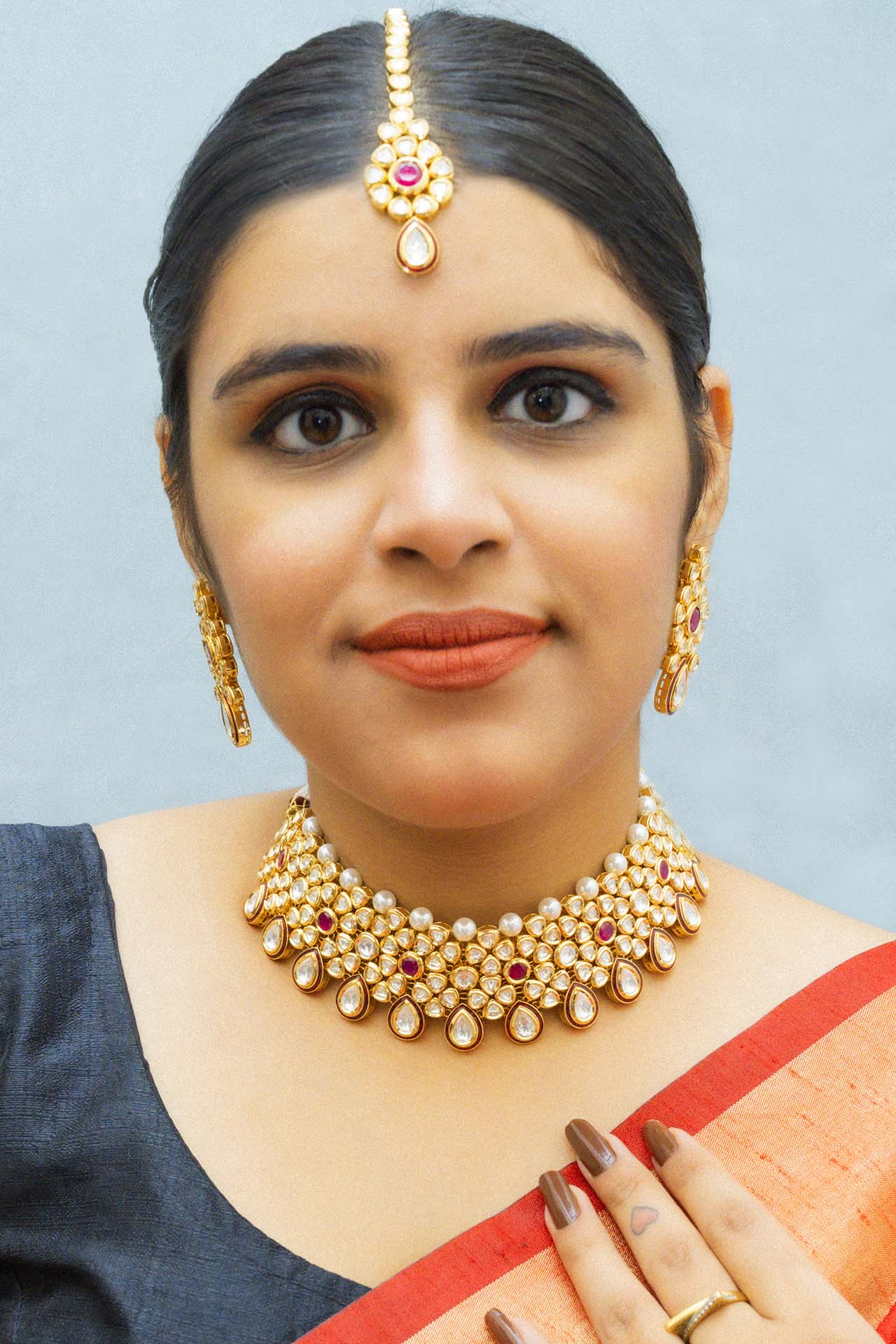 Elegant Gold Plated Royal Kundan Choker Necklace Set with Matching Earrings (D863) - Perfect for Weddings, Parties & Special Occasions