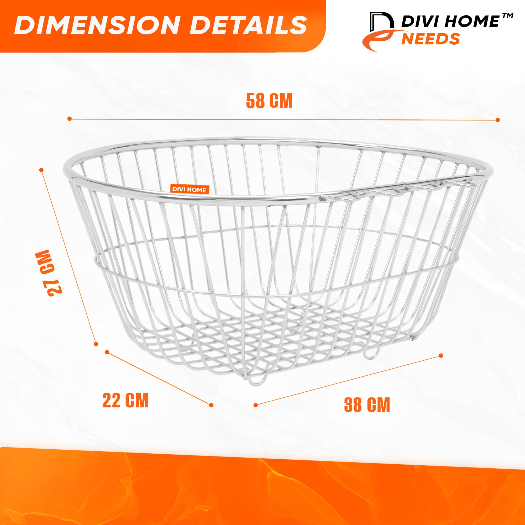 DIVI HOME Stainless Steel Kitchen Utensil Drainer Basket - Large Oval Dish Drainer Rack for Drying Pots, Pans & Cooking Tools After Washing | Perfect for Countertop Organization & Space Saving