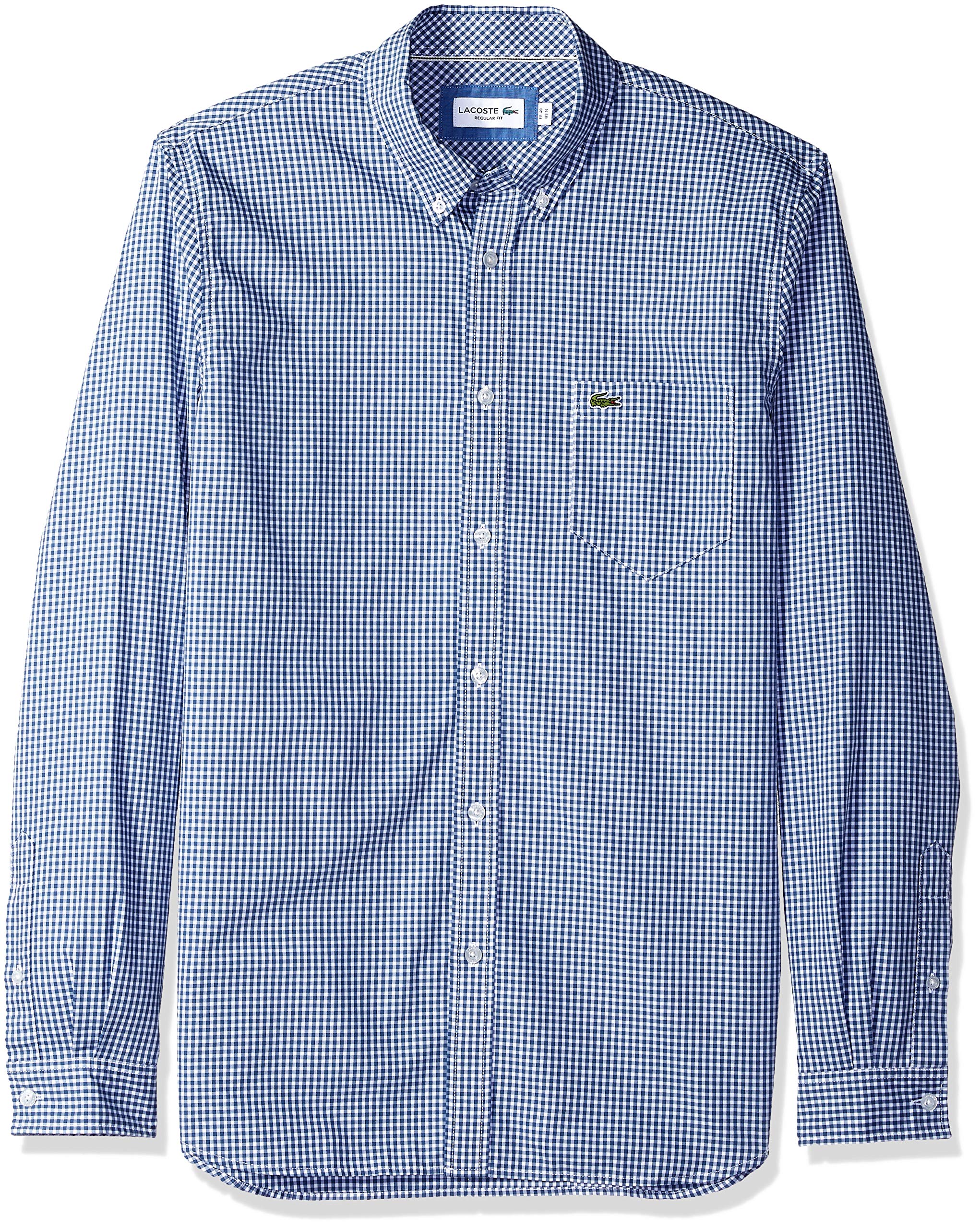 Lacoste Men's Classic Long Sleeve Button Down Shirt - Slim Fit Gingham Poplin Dress Shirt for Work, Office & Casual Wear | Breathable Cotton Fabric