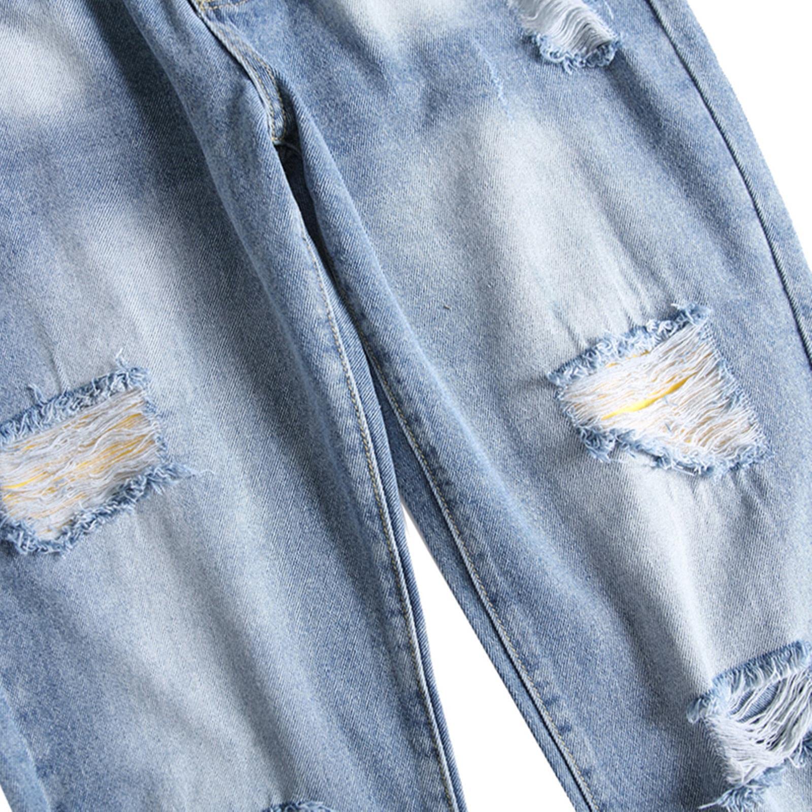 WoJogom Men's Ripped Straight-Leg Jeans - Distressed Denim Pants with Hole Details for Casual Wear (Plus Size Available) | Perfect for Street Style, Weekend Outfits & Urban Fashion