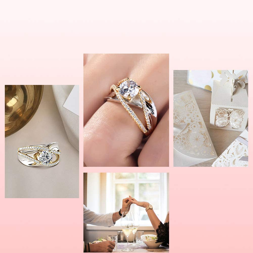 Jeulia Women's Engagement Rings - Sterling Silver & Two-Tone Gold Bridal Set with Crossover Round Cubic Zirconia Ring for Anniversary, Promise, or Proposal - Perfect Gift with Jewelry Box for Weddings, Valentine's Day & Special Occasions
