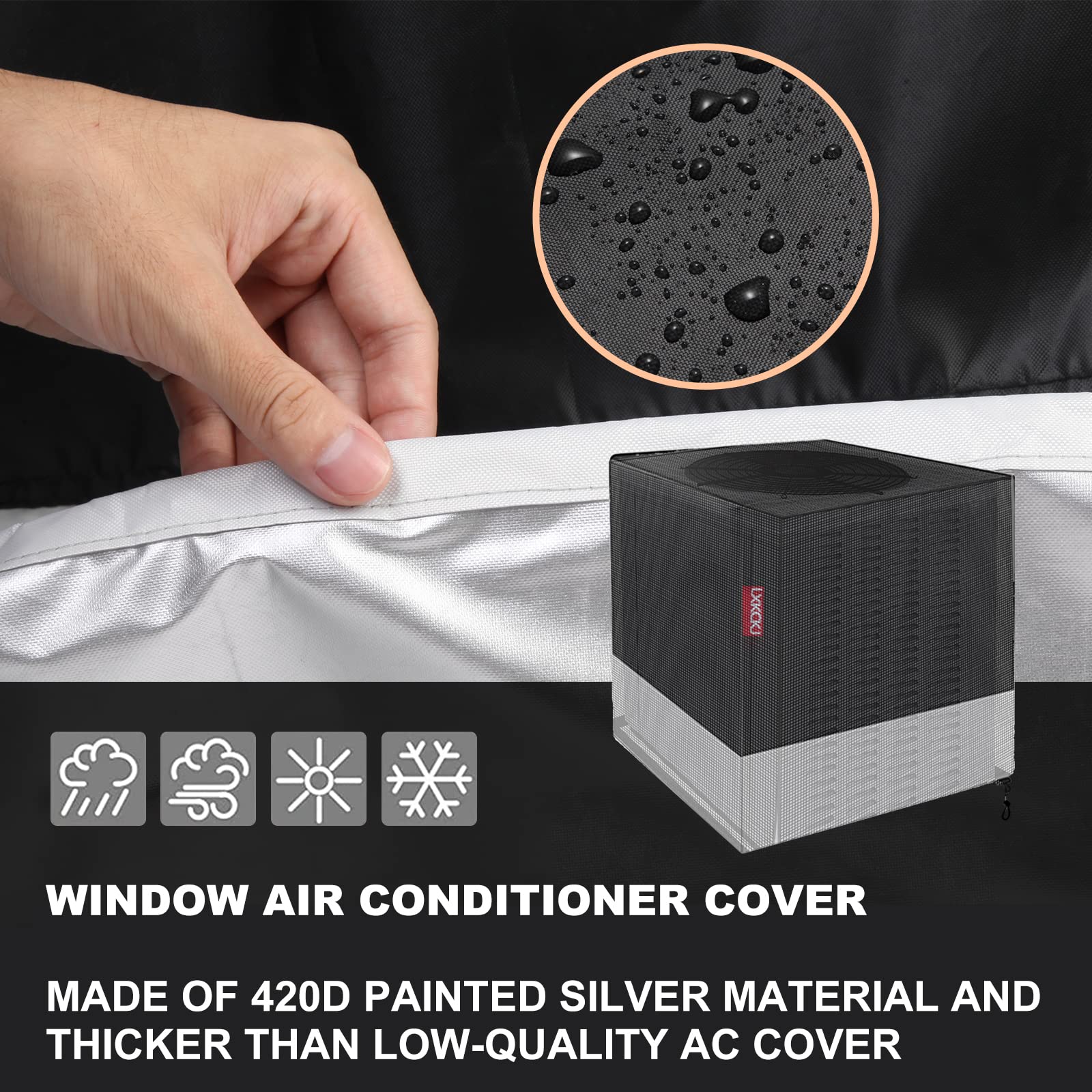 LXKCKJ 420D Waterproof Outdoor Air Conditioner Cover - Heavy Duty AC Protection for Window & HVAC Units (24''x24''x30'', Black & Silver) - Winter AC Cover for Condenser & Heat Pump - Perfect for Home, Office & Seasonal Storage