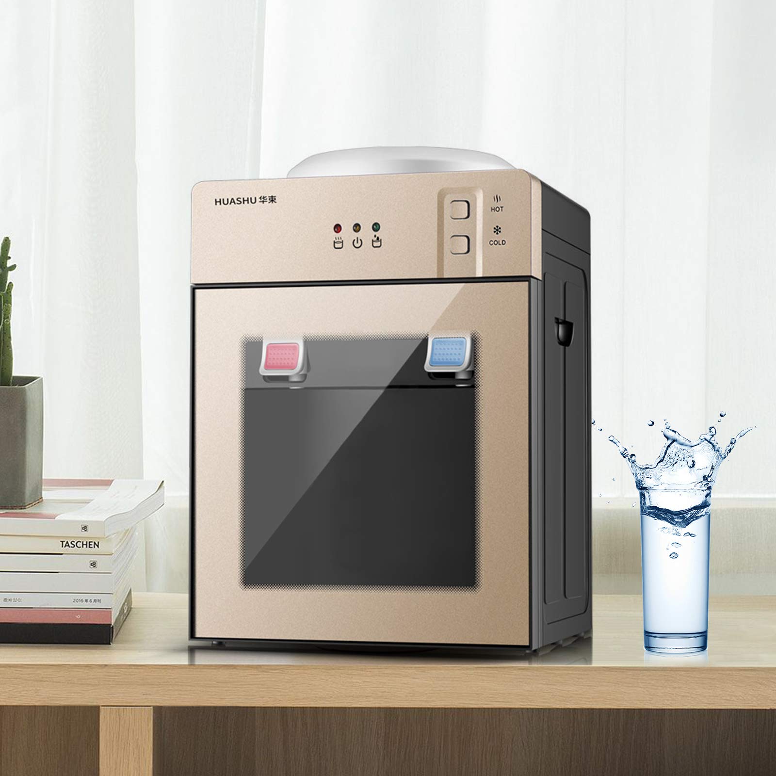 Champagne Gold Hot & Cold Water Dispenser - Freestanding Mini Desktop Water Cooler with Refrigeration for Home & Office | Perfect for Kitchen, Dorm, or Workspace Hydration