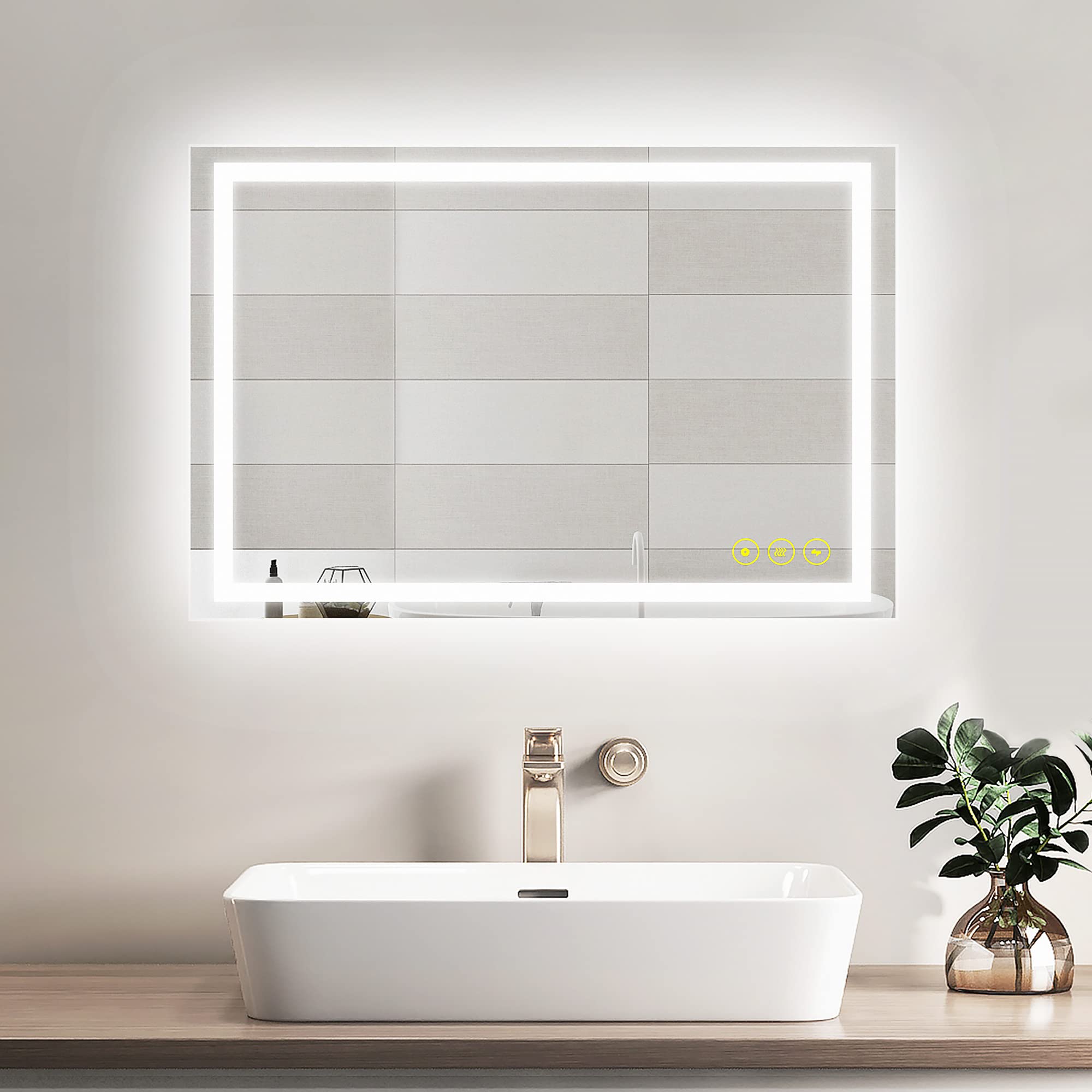 OKISS 24x36 Inch Dimmable LED Bathroom Mirror with Anti-Fog - Large Horizontal/Vertical Vanity Makeup Mirror with Lights for Bathroom, Hotel, Office & Bar - Perfect for Grooming, Makeup Application and Home Decor
