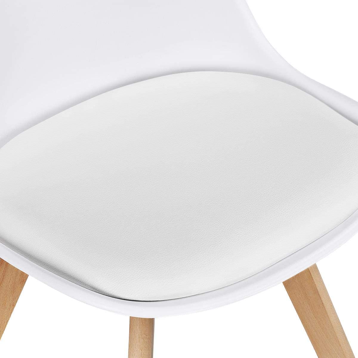 Scandinavian Modern Dining Chairs Set of 4 - Solid Beech Wood Legs with Padded Upholstered Seats in White - Perfect for Kitchen, Dining Room or Breakfast Nook