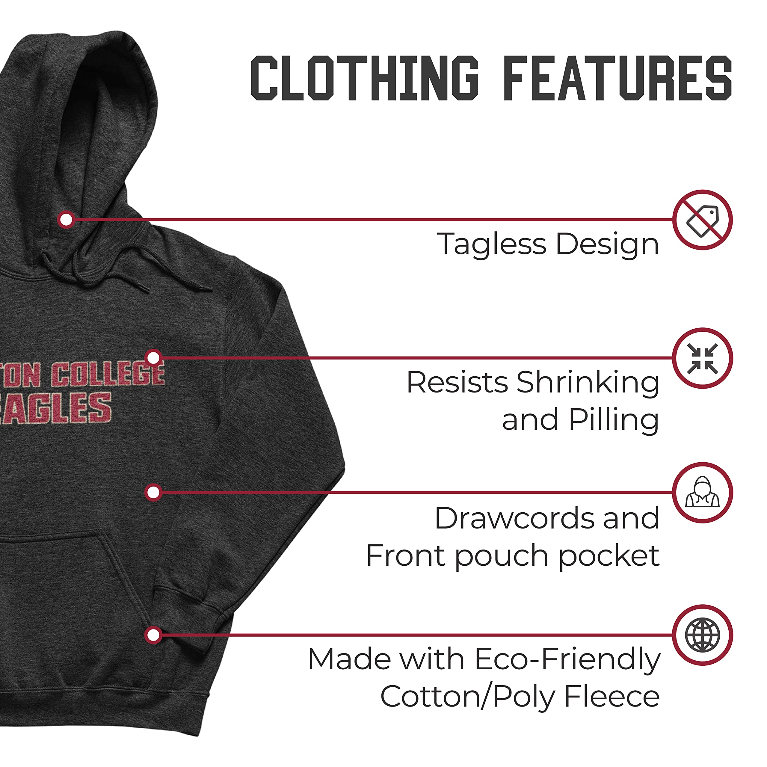 NCAA Cotton Blend Charcoal Hooded Sweatshirt for Adults - Soft Ringspun Fabric, Comfortable & Stylish - Perfect for Game Day, Campus Wear & Casual Outfits