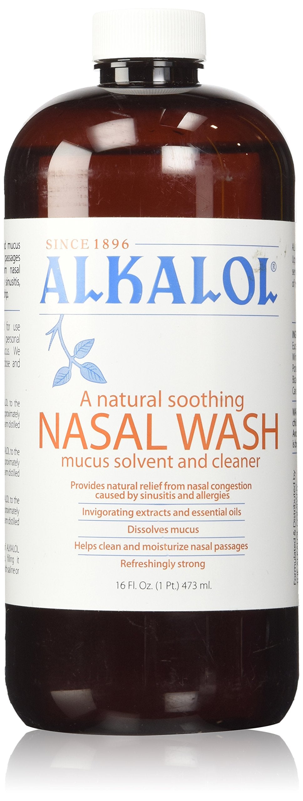 Alkalol Mucus Solvent & Nasal Wash Liquid - 16 oz Nasal Decongestant for Sinus Relief | Fast-Acting Saline Solution for Allergies & Cold Symptoms | Perfect for Daily Nasal Irrigation & Congestion Relief