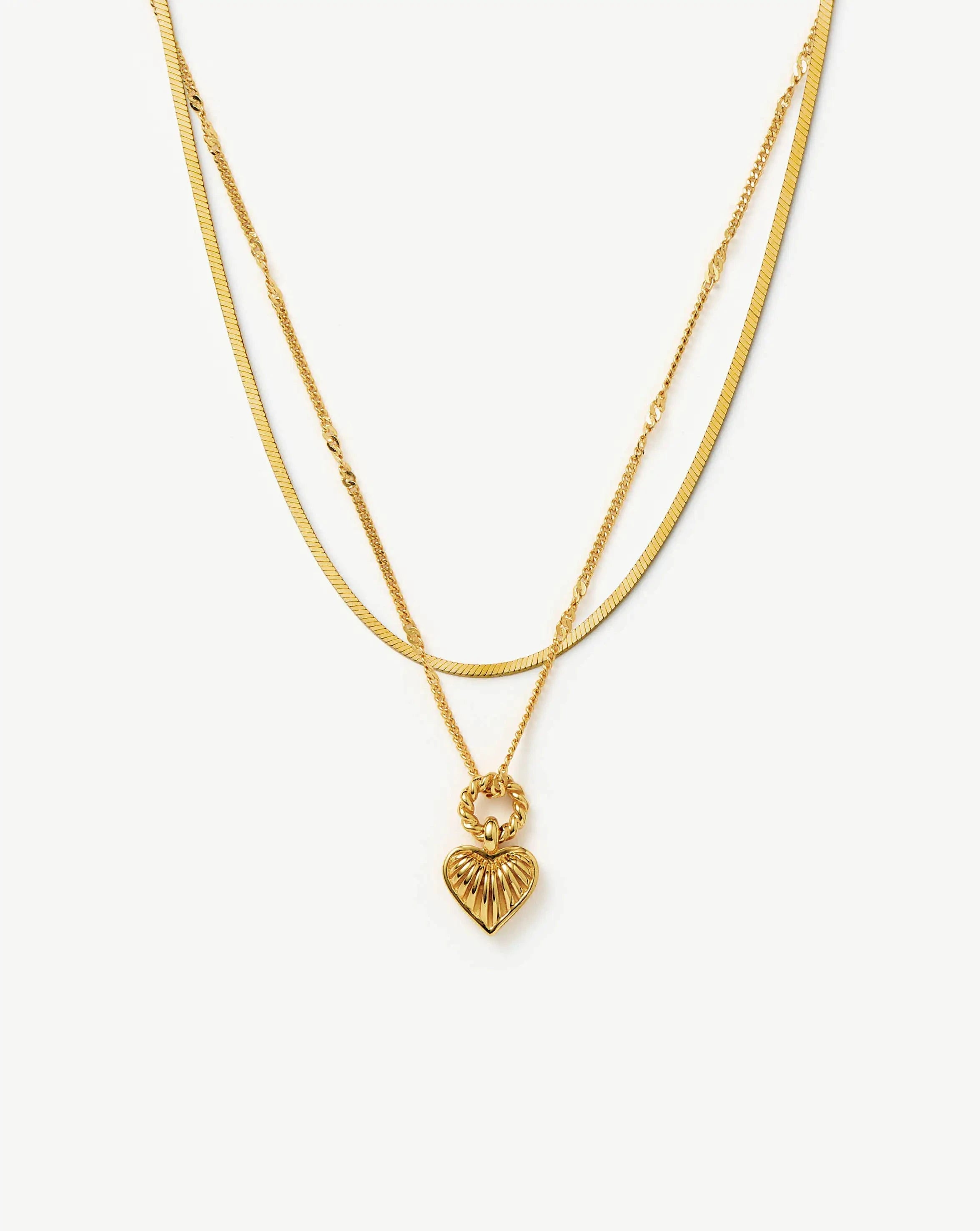 Mini Ridge Heart Chain Necklace Set - 18k Gold Plated Elegant Jewelry for Women | Perfect Gift for Valentine's Day, Anniversary & Special Occasions