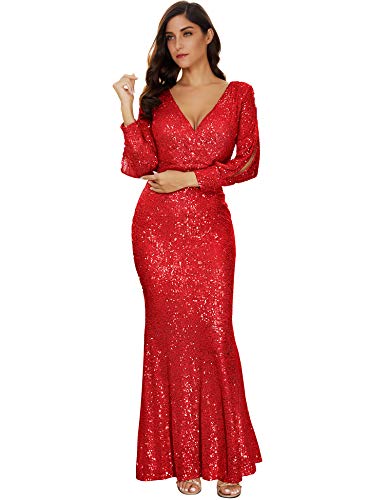Sparkling Women's Long Sleeve Sequin Mermaid Gown - Elegant Evening Dress for Prom, Party, Gala & Special Occasions | Plus Size Options Available