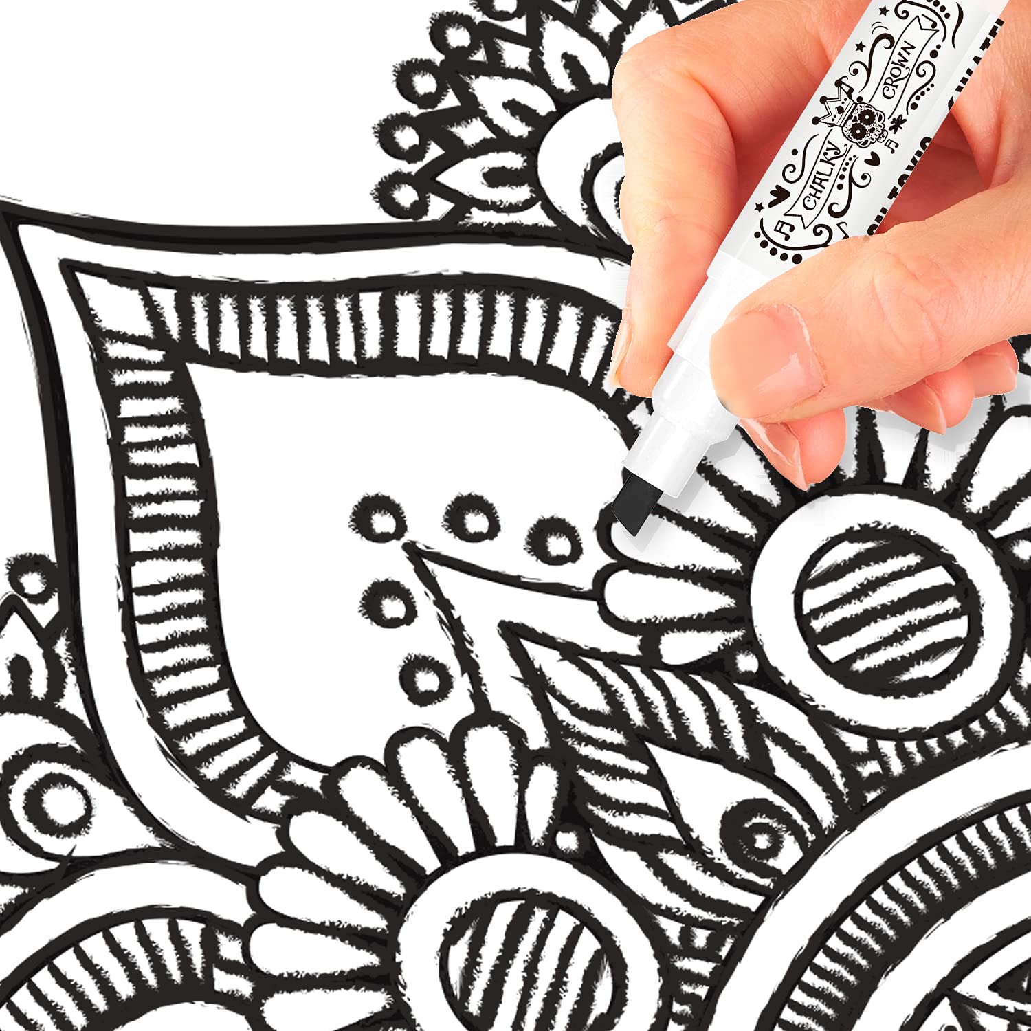 CHALKY CROWN Liquid Chalk Markers 5 Pack - Dry Erase Markers for Chalkboard, Blackboard, Glass & Windows - 6mm Reversible Tip Non-Toxic Markers - Perfect for Restaurants, Cafes, Retail Signs & Classroom Whiteboards (Black)