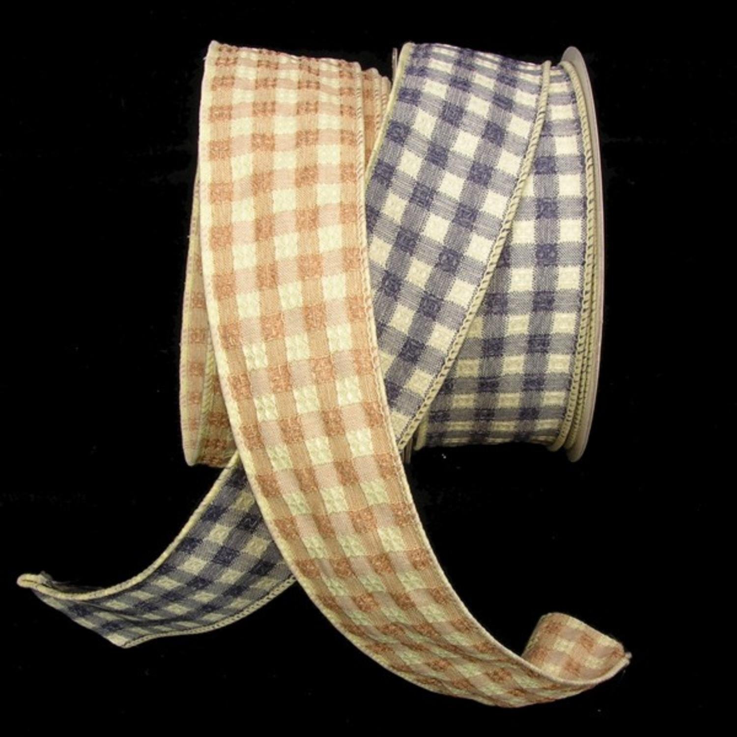 Navy Blue Checked Wired Craft Ribbon - 2 Inch x 20 Yards - Decorative Fabric Yarn for Gift Wrapping, DIY Crafts, Floral Arrangements & Home Decor