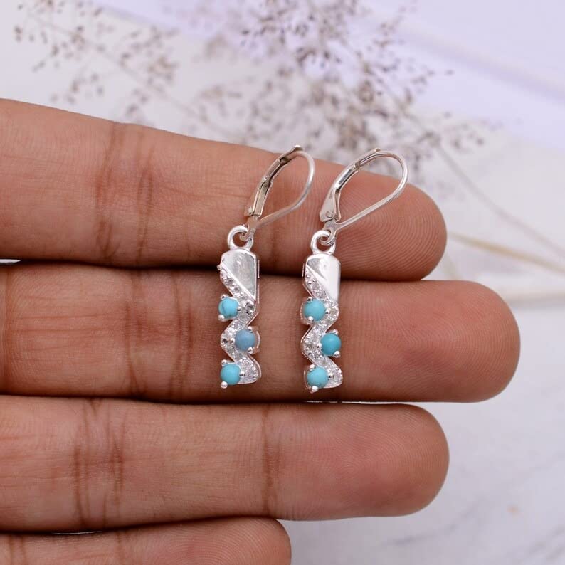 RKGEMS Natural Turquoise Snake Earrings - 925 Sterling Silver Birthstone Jewelry with Lever Back Hooks | Dangle Earrings for Women | Perfect for Boho Fashion, Gift Giving & Special Occasions