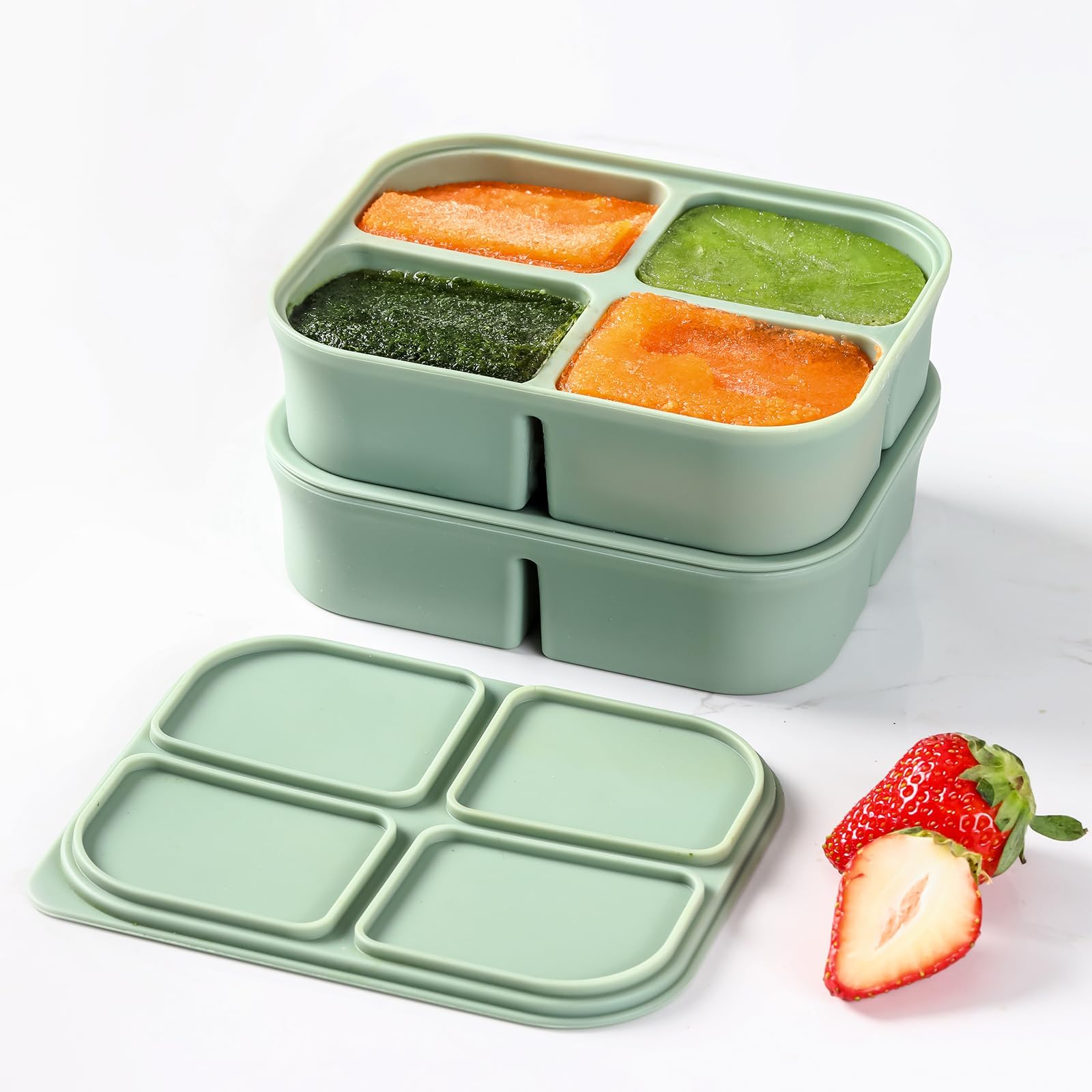 2 Pack Stackable Large Silicone Ice Cube Trays with Removable Lid - BPA Free Square Ice Molds for Easy Release Cocktail, Whiskey & Baby Food - Perfect for Home Bars, Kitchen & Meal Prep