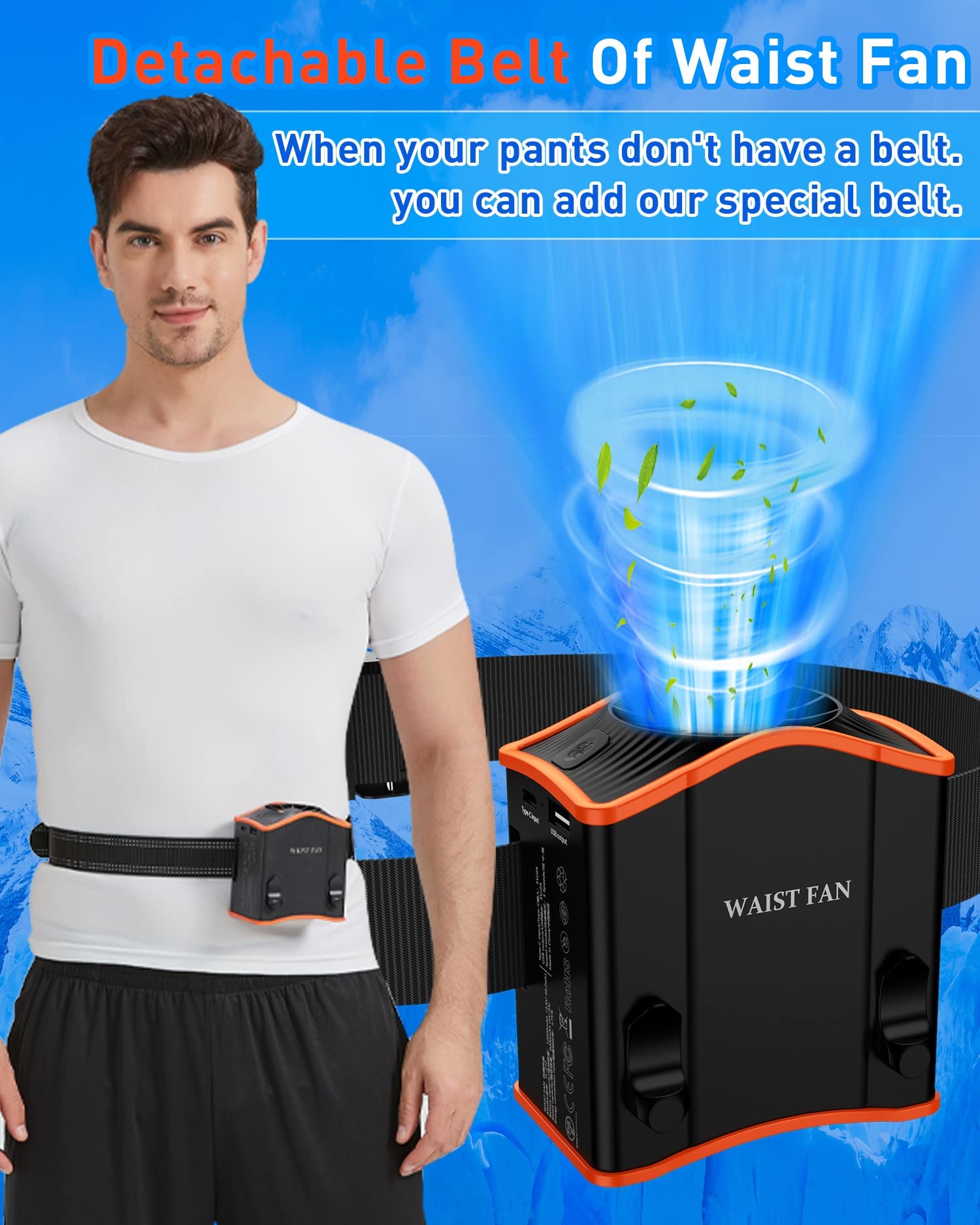 Upgraded Portable Waist Fan with Adjustable Belt - 10X Strong Wind, 12000mAh Battery (40+ Hours) - Perfect for Outdoor Work, Camping, Travel & Fishing - Stay Cool During Hiking, Gardening, and Sports Activities
