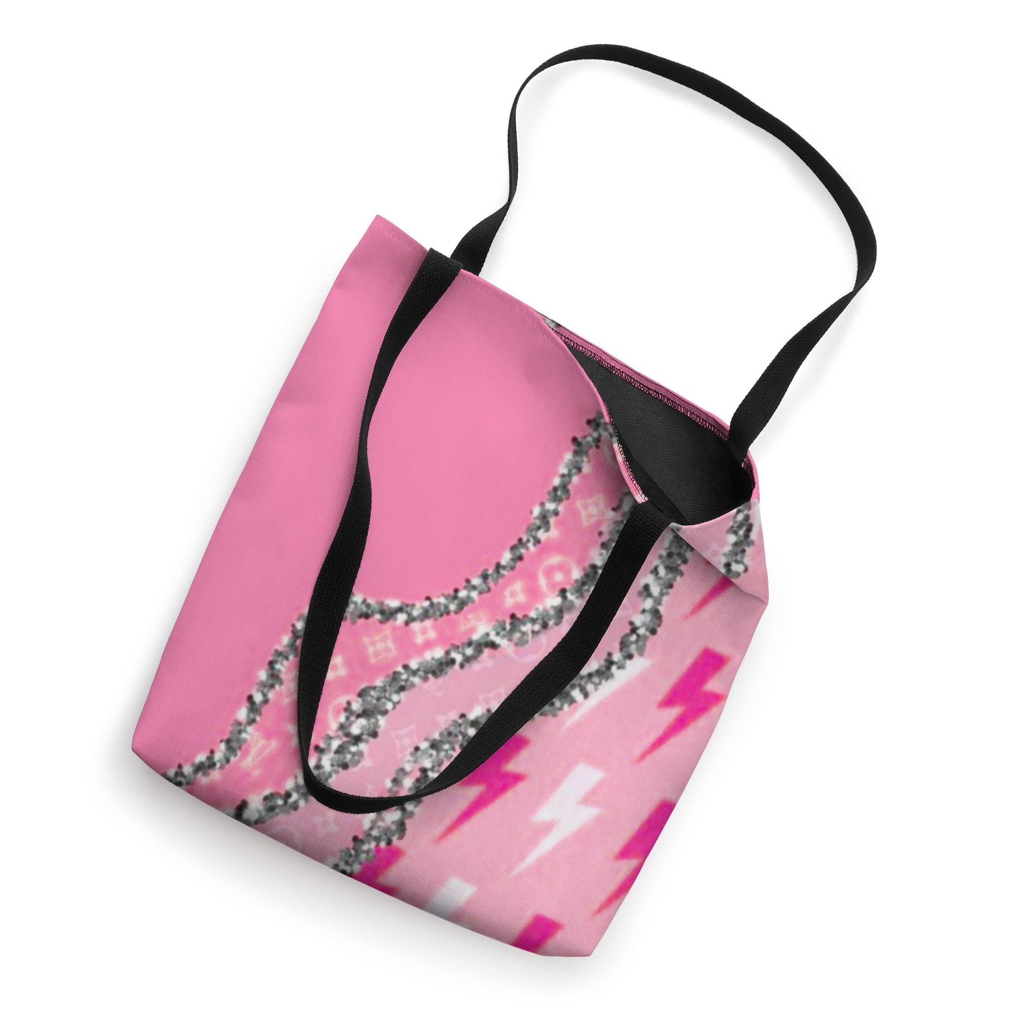 Trendy Pink Boho Lightning Bolt Retro Tote Bag - Stylish Indie Preppy Aesthetic for Women, Perfect for Beach, Shopping & Everyday Use