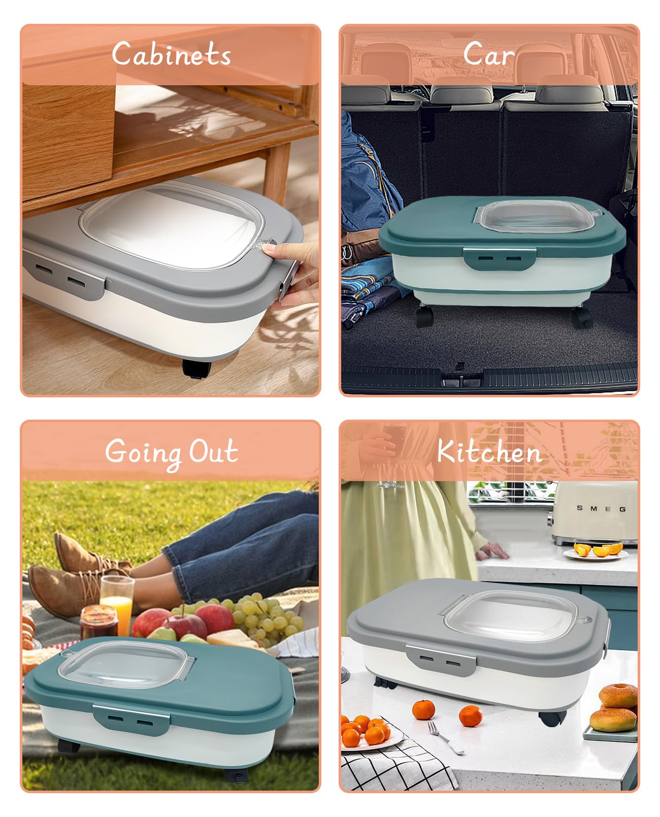 BNOSDM 15-20 Lbs Collapsible Dog Food Storage Container - Airtight Pet Food Bin with Folding Bowl, Measuring Cup & Scoop - Portable Dry Food Dispenser for Dogs & Cats - Perfect for Kitchen, Travel & Outdoor Use