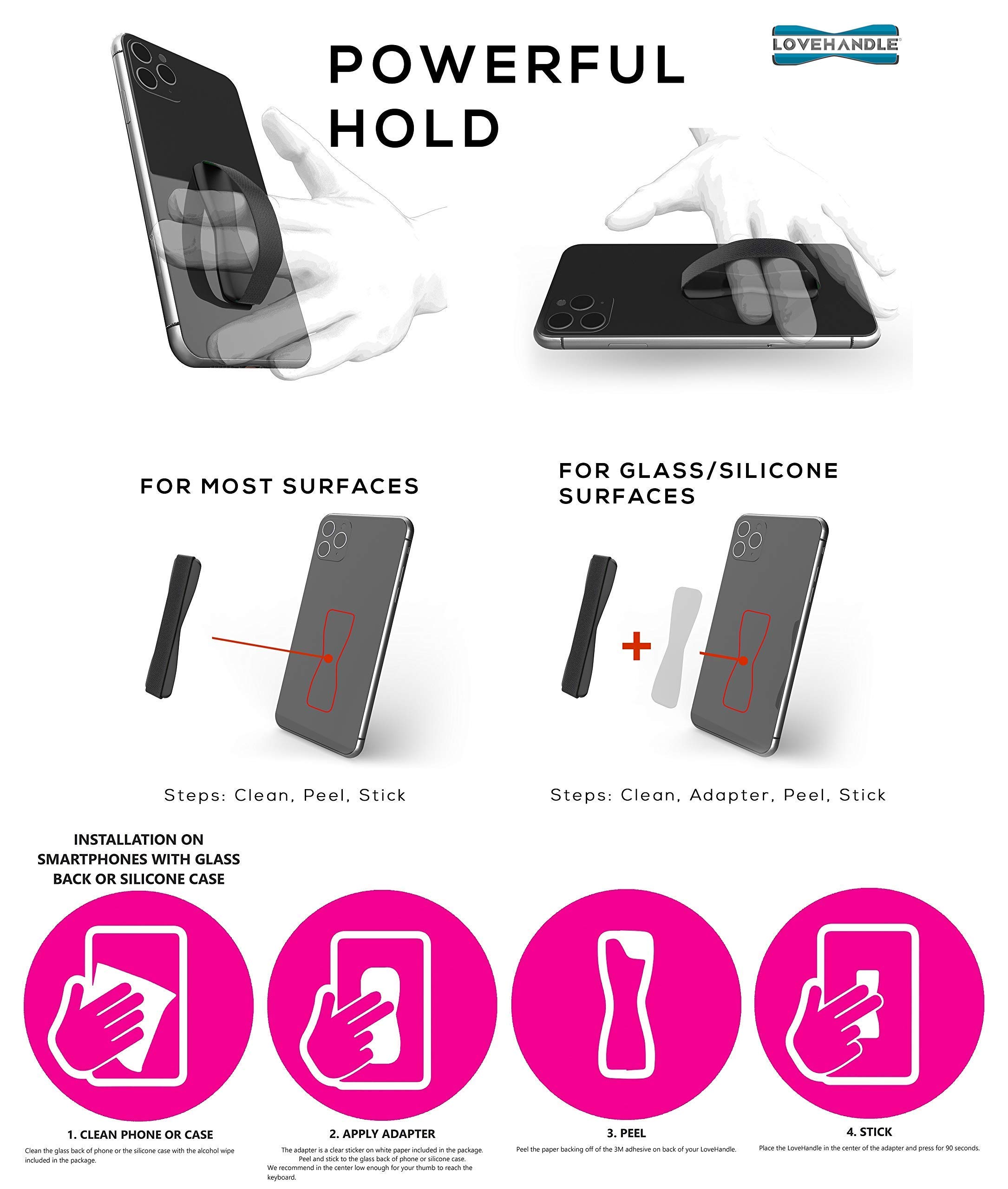 LOVEHANDLE Universal Phone Holder & Grip with 360° Rotation - Car Mount Stand for iPhone, Samsung & Mini Tablets (Black) - Perfect for Driving, Watching Videos & Hands-Free Use