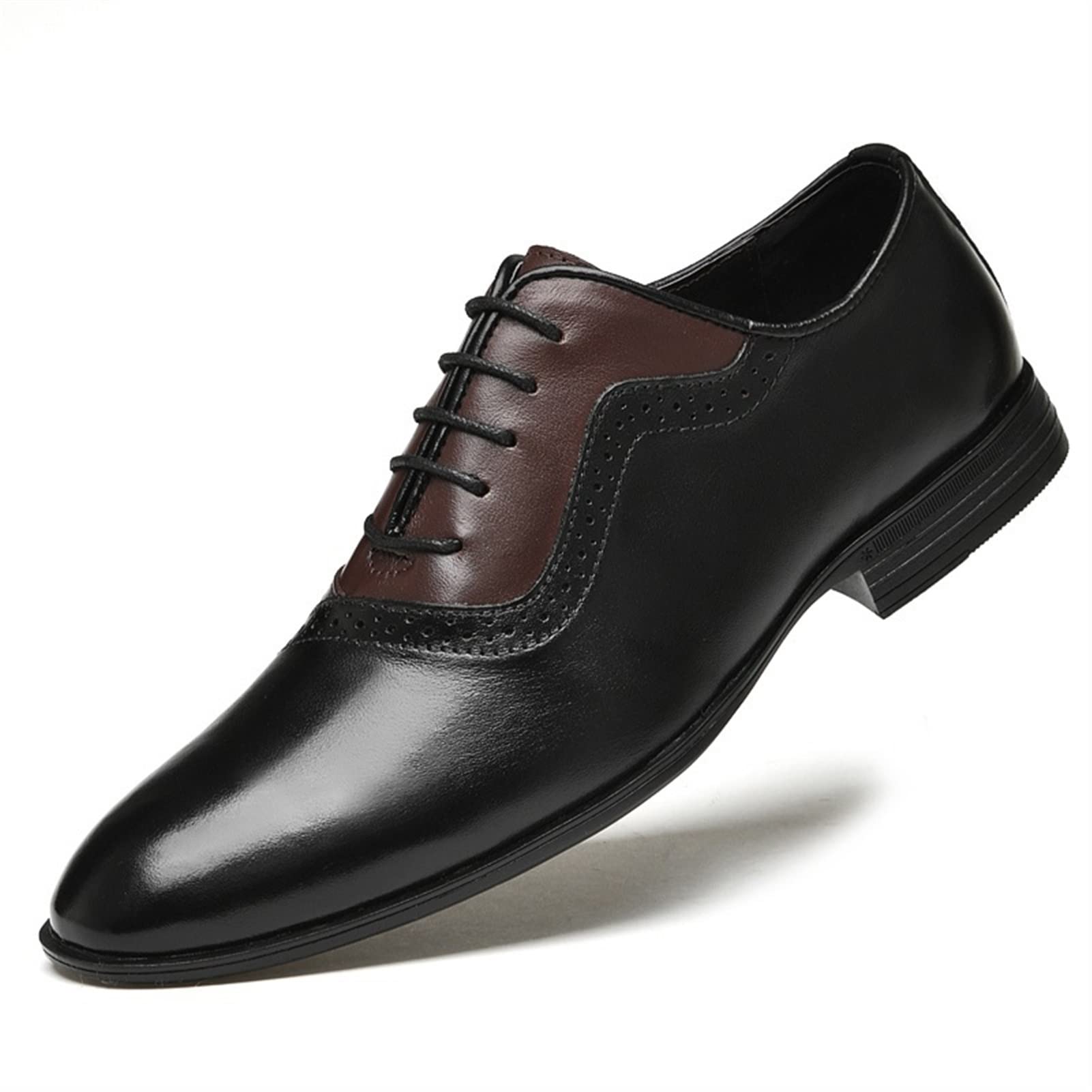 Men's Leather Dress Shoes - Formal Lace Up Round Toe Burnished Leather Block Heel Rubber Sole Anti-Slip Business & Wedding Shoes for Work, Office & Special Occasions