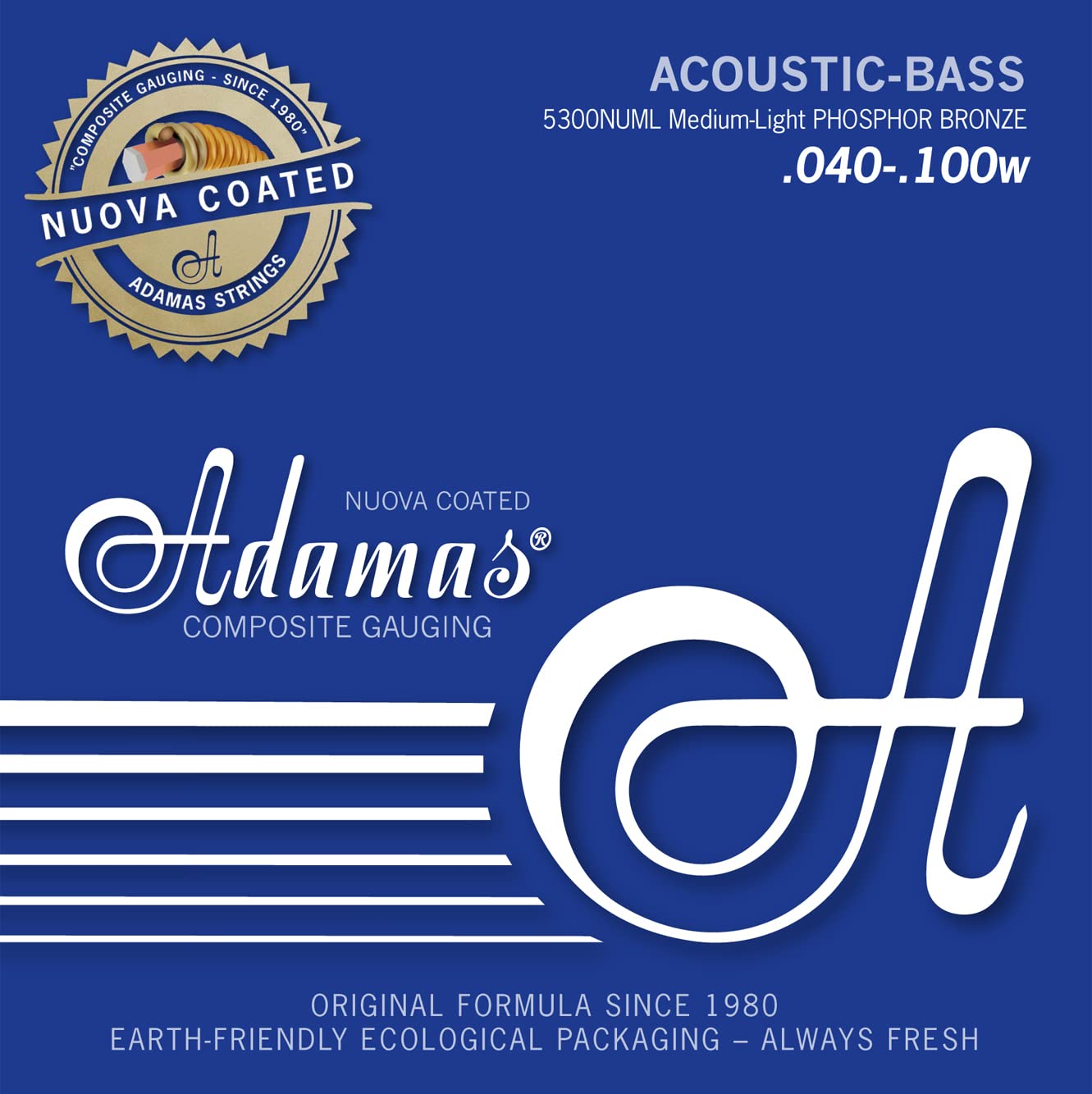Adamas 5300NU-ML Phosphor Bronze Acoustic Guitar Strings - Coated 4-String Set with Solid Brass Ball-End (Medium-Light Gauge) | Perfect for Studio Recording & Live Performances