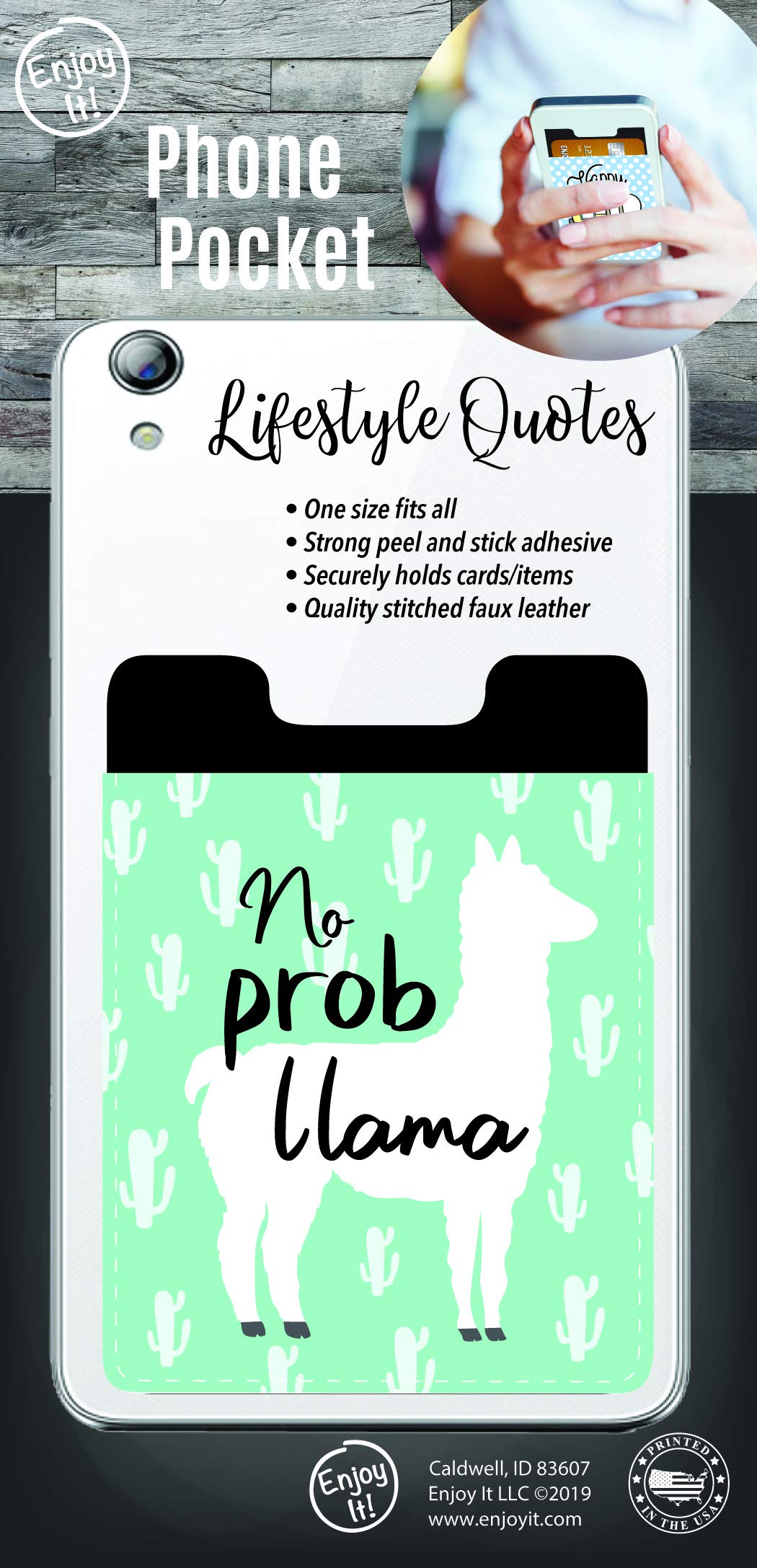 No Prob Llama Peel & Stick Phone Wallet - Slim Credit Card Holder for iPhone & Android - Perfect for Travel, Shopping & Everyday Use