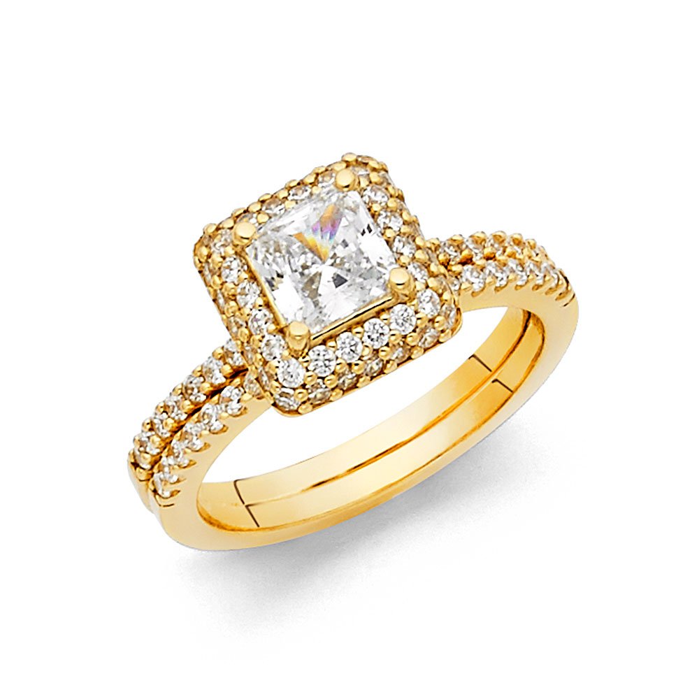 14K Yellow Gold Solid Wedding Engagement Ring and Wedding Band 2-Piece Set - Size 8 - Perfect for Proposals, Anniversaries & Bridal Jewelry Gifts