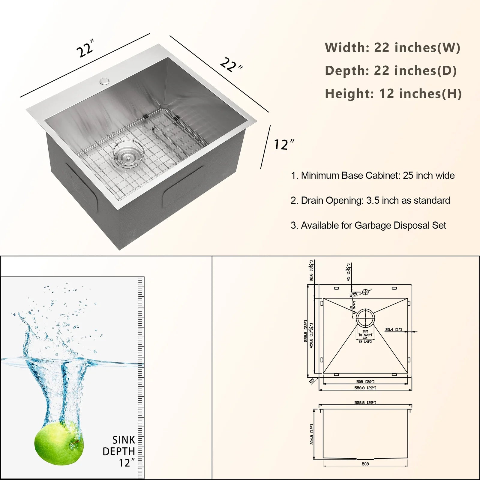 Lordear Stainless Steel Drop-in Single Bowl Deep Laundry Utility Sink - Heavy Duty for Basement, Garage & Utility Room Cleaning