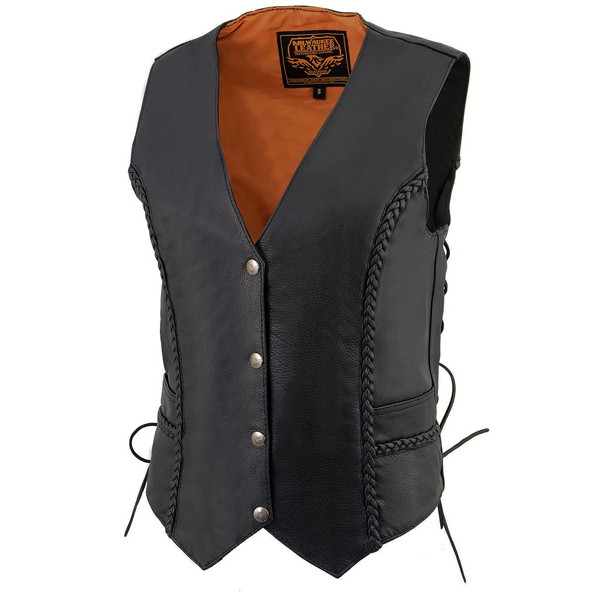 Milwaukee Women's Braided Side Lace Leather Vest - Stylish Fashion Vest for Women - Perfect for Casual Outfits, Parties, and Layering