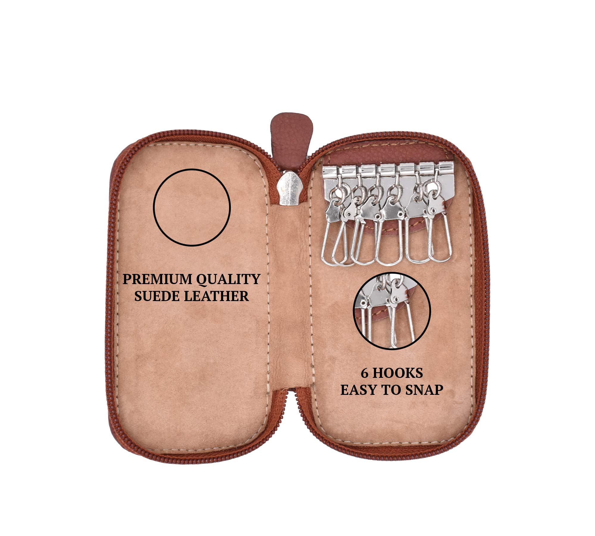 Premium Full Grain Genuine Leather Keychain Holder - 6 Key Hook Organizer Pouch for Men & Women | Perfect for Home, Office, Travel & Car Keys Organization
