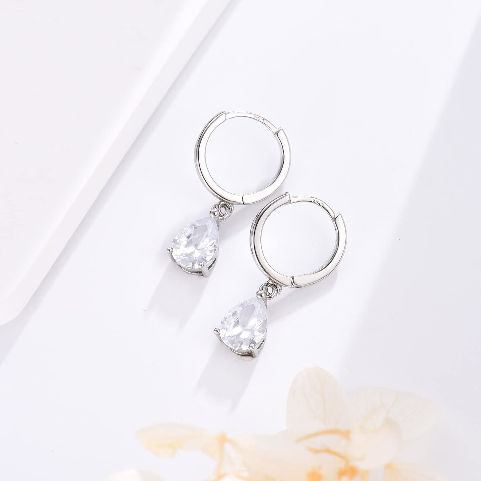 Sterling Silver Hoop Earrings for Women - Small Teardrop Dangle Huggie Earrings with Cubic Zirconia | Hypoallergenic Cartilage Jewelry | Perfect Gift for Girls, Everyday Wear & Special Occasions