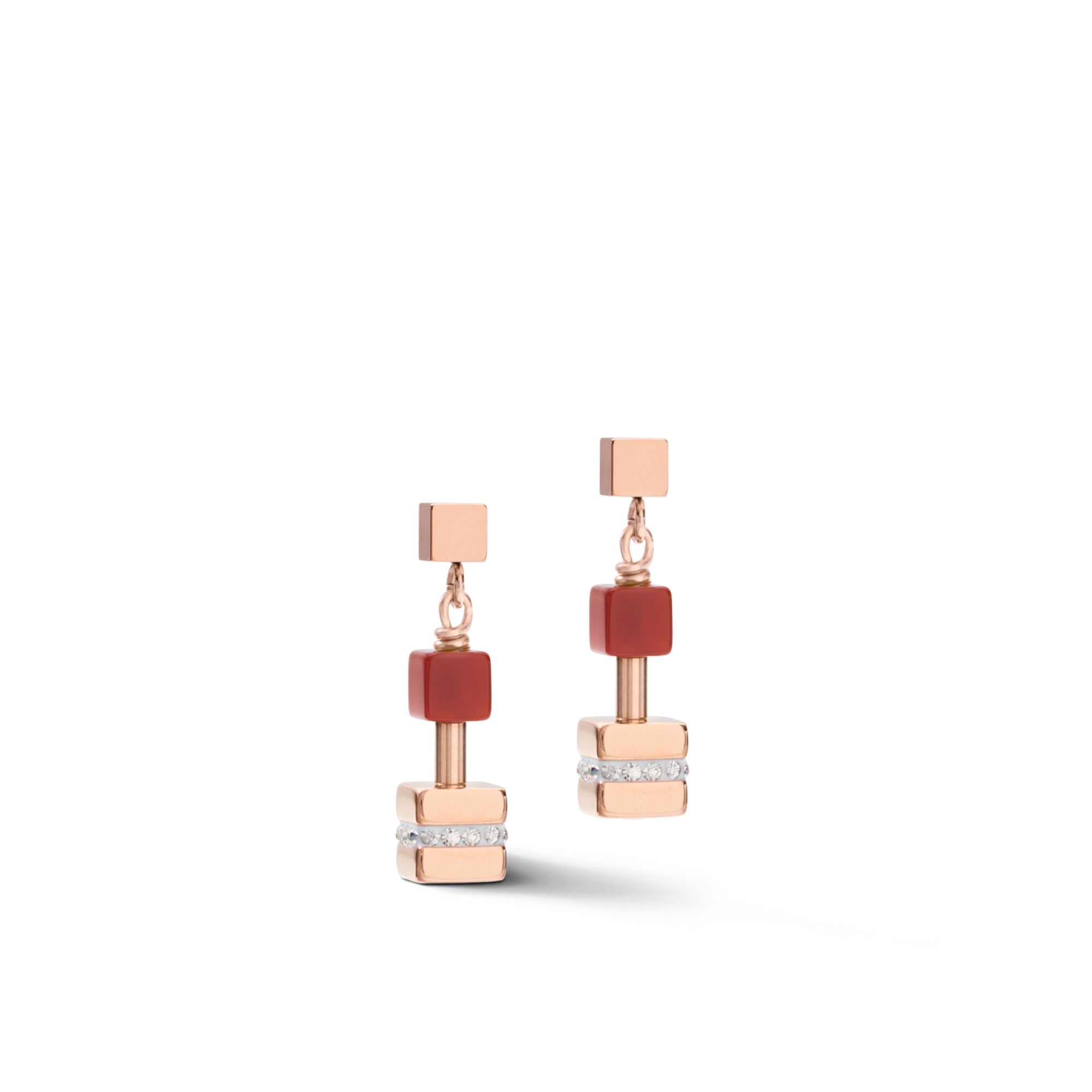 GeoCUBE Big Cube Crystals Pave Earrings - Gemstones & Stainless Steel Rose Gold Stud Earrings for Women - Perfect for Parties, Weddings & Everyday Wear