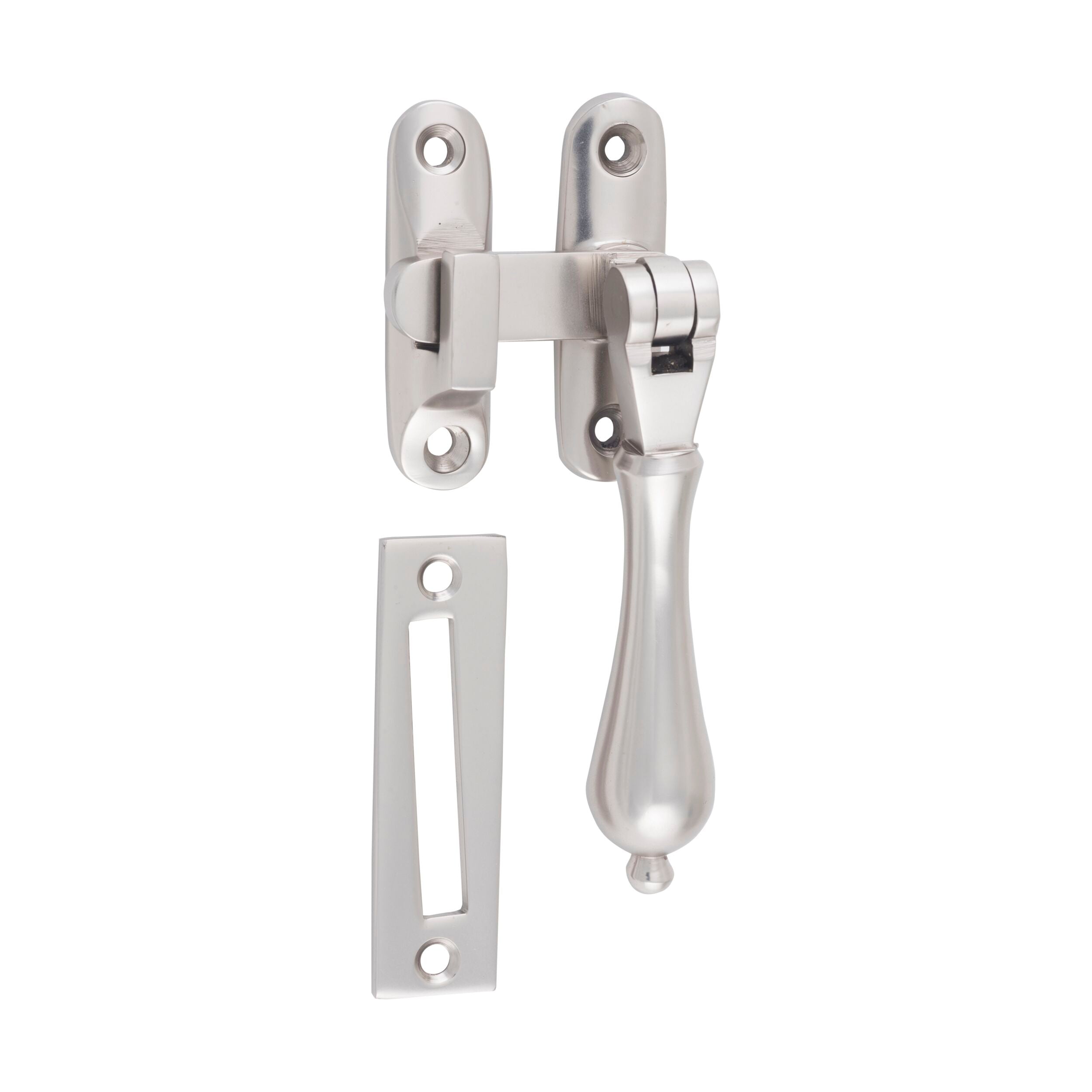 6583 Casement Fastener Teardrop Long Throw Satin Nickel W50xP30mm Drop 95mm - Window Hardware for Awning & Casement Windows - Perfect for Home & Commercial Use