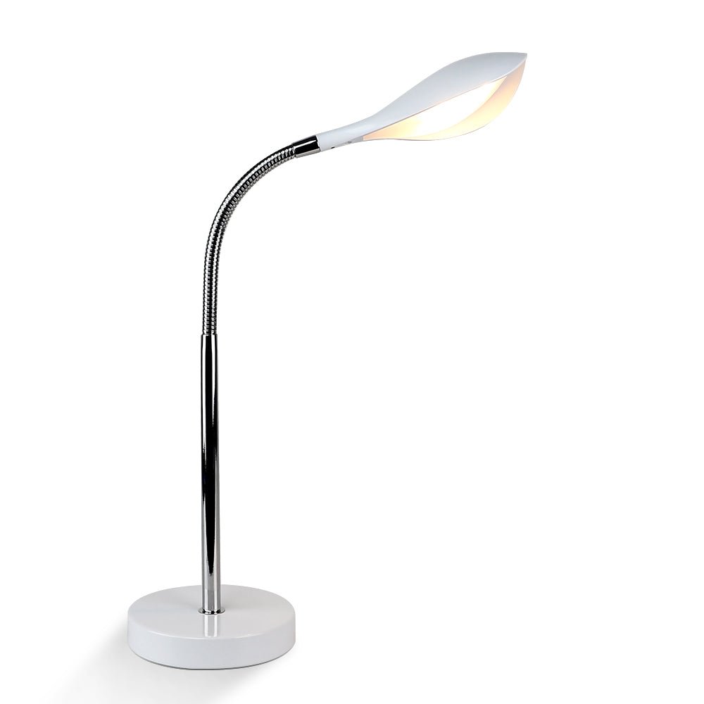 DLLT Minimalist White Table Lamp - Dimmable LED Desk Lamp with 3 Light Modes, Touch Control & 360° Adjustable Neck | Eye-Caring Reading Light for Office, Study, Bedroom, Dorm | USB Powered Nightstand Lamp for Work, Reading & Relaxation