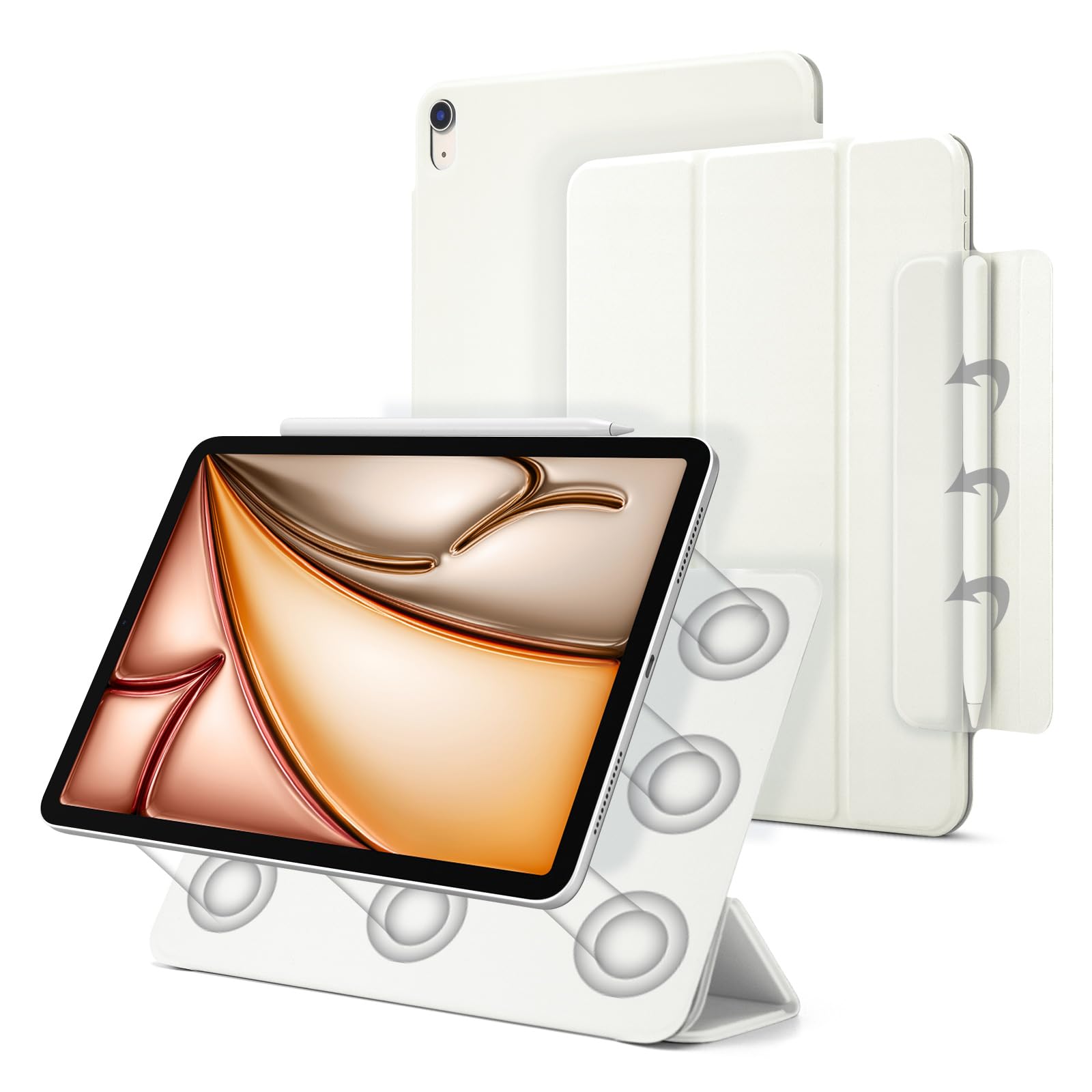 Magnetic Slim Smart Folio Case for iPad Air 7/6/5/4 (10.9 Inch 2020/2022) & iPad Air 11 Inch M2/M3 (2024/2025) - Auto Sleep/Wake Trifold Stand Cover (White) | Perfect for Work, Travel & Home Use