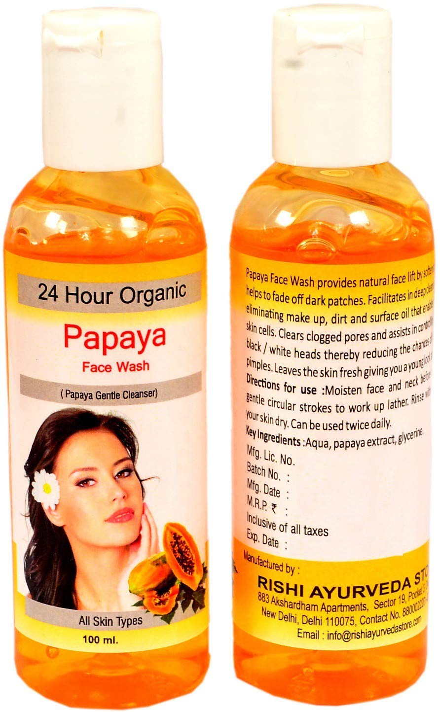 24 Hours Organic Papaya Face Wash for Nourishment & Moisturizing - Brightening, Anti-Aging & Tan Removal - 100ml - Perfect for Daily Skincare Routine & Glowing Skin