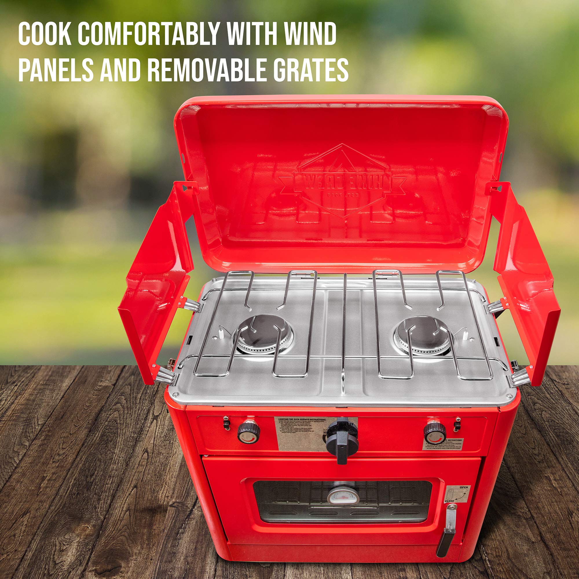 Hike Crew Portable 2-Burner Propane Camping Stove with Oven - CSA Approved Outdoor Cooking Equipment w/ Auto Ignition & Safety Shutoff | Includes Carry Bag, Hose & Regulator | Perfect for Backpacking, RV Trips & Family Camping Adventures