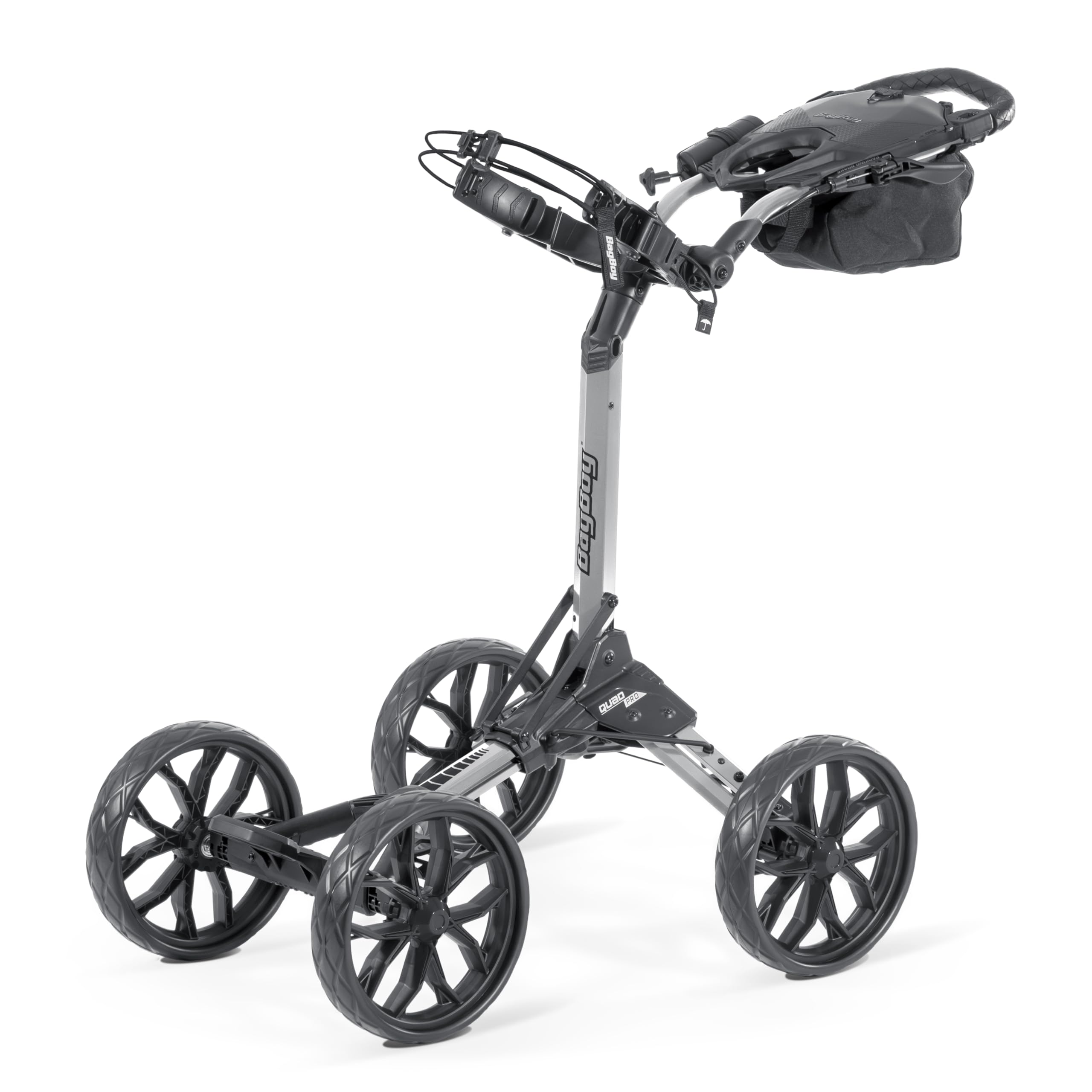 Bag Boy Quad Pro Push Cart - Lightweight Golf Push Cart with 4-Wheel Design, Silver/Black | Perfect for Golfers on the Course or Driving Range