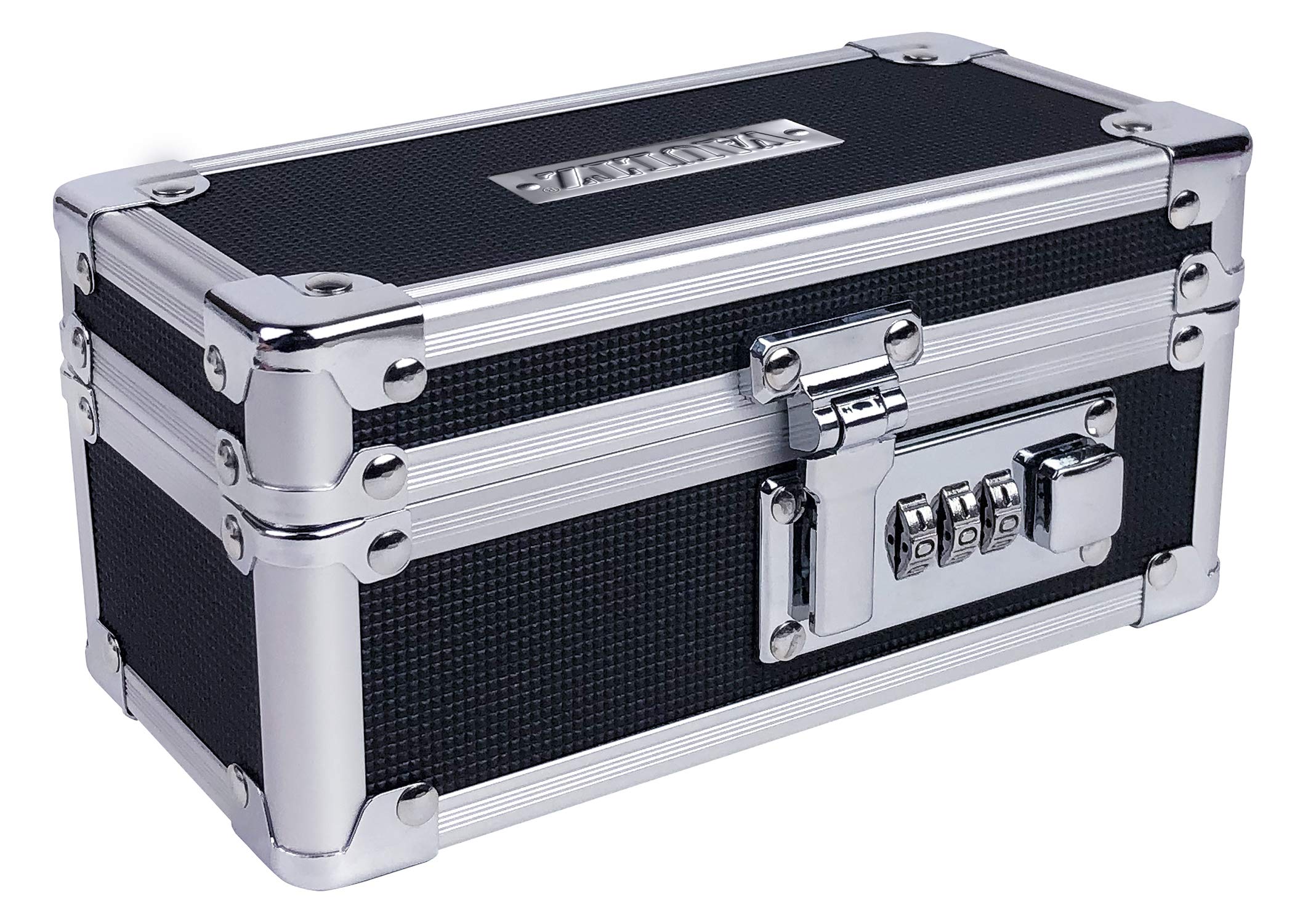 Vaultz Medicine Lock Box with Combination Lock - 6.5 x 3 x 3.25 Inch Secure Storage for Medications, Pills, Inhalers & Valuables - Portable Safe for Home, Travel & Office Use - Black (VZ03926)