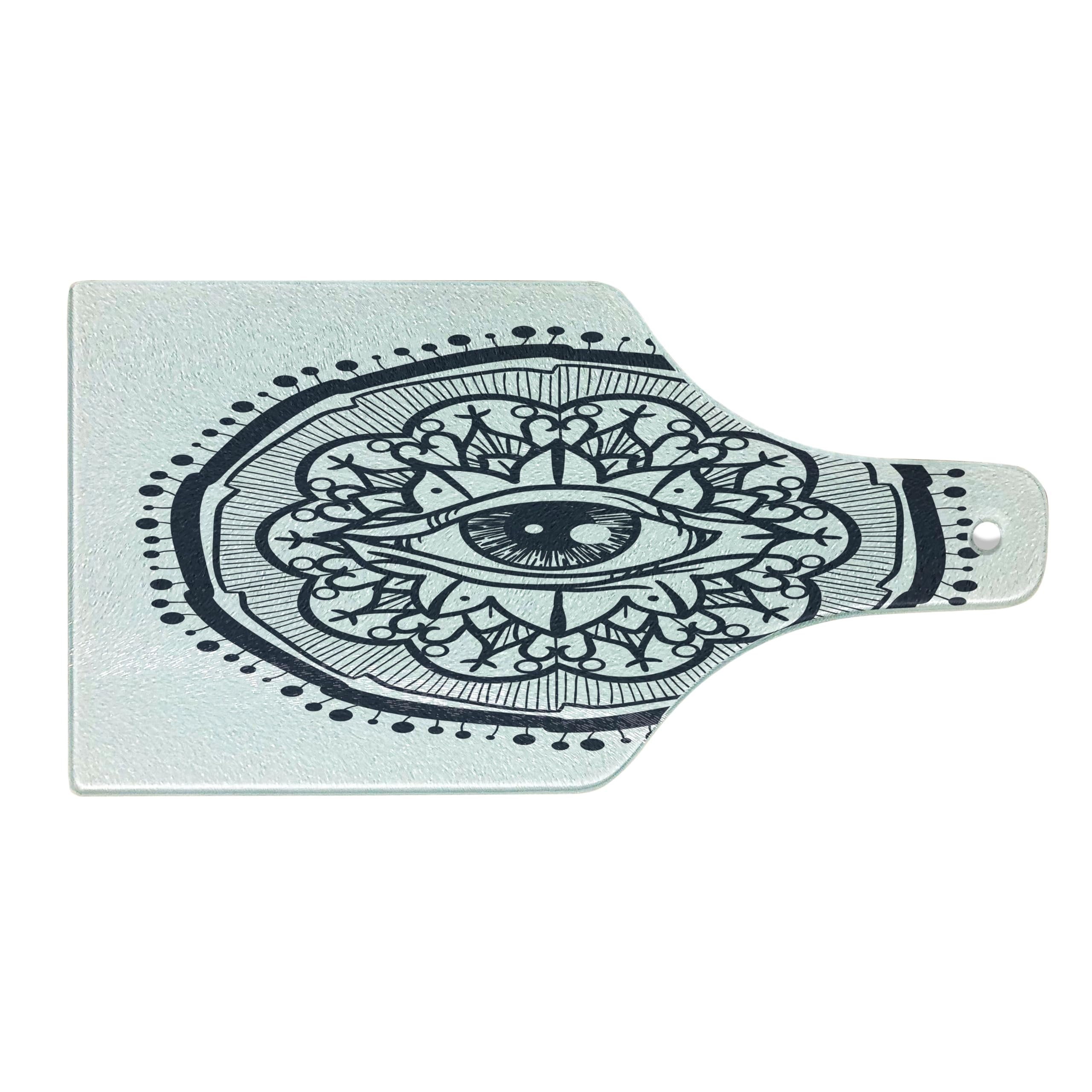 Ambesonne Boho Cutting Board - Realistic Retro Eye Pattern Round Eastern Mandala Design Tempered Glass Serving Board for Kitchen, Charcuterie & Wine (White & Blue) - Perfect for Entertaining, Cheese Platters & Home Decor