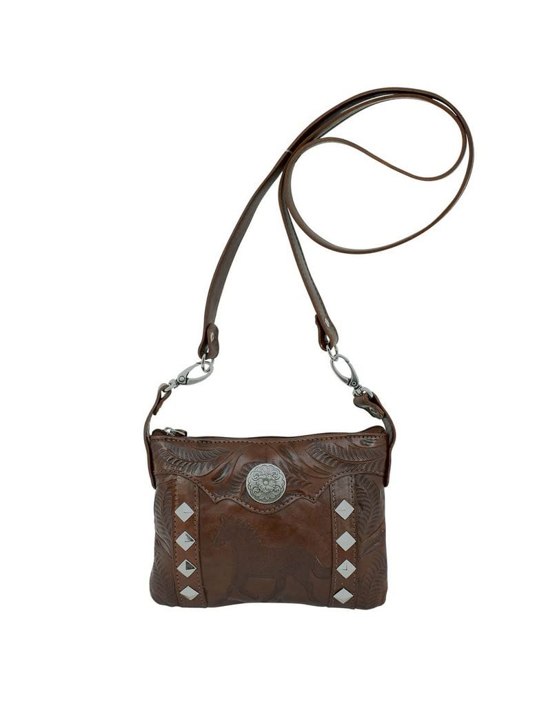 American West Hitchin' Post Leather Trail Rider Crossbody/Hip Bag - Genuine Brown Leather Cowboy Style Purse for Women & Men | Perfect for Horseback Riding, Outdoor Adventures & Western Fashion