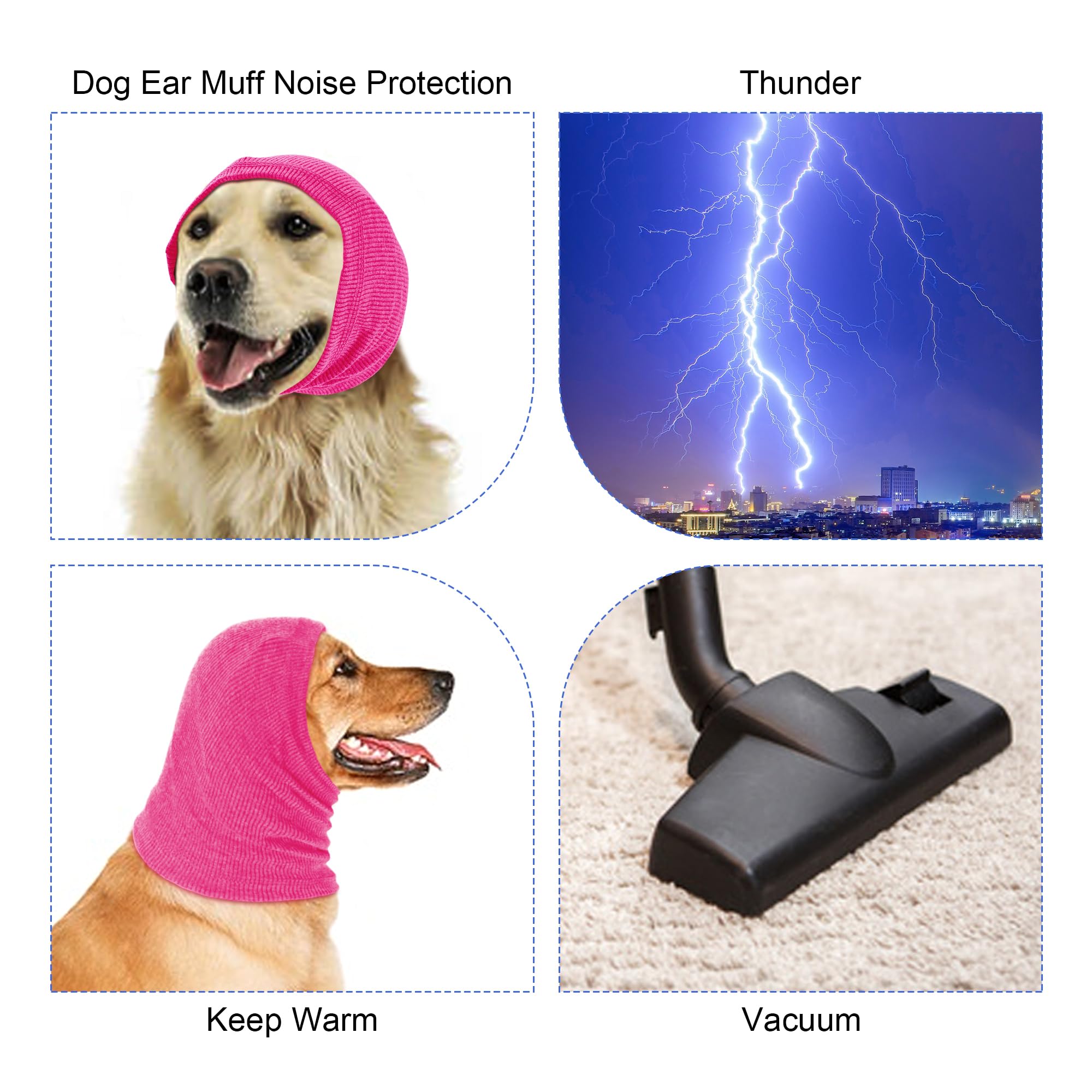 Rbenxia Dog Ear Muffs for Winter - Noise Protection & Warmth, Adjustable Pet Ear Warmers Scarf (Rose Red, Medium) - Perfect for Outdoor Walks, Cold Weather & Noise-Sensitive Dogs