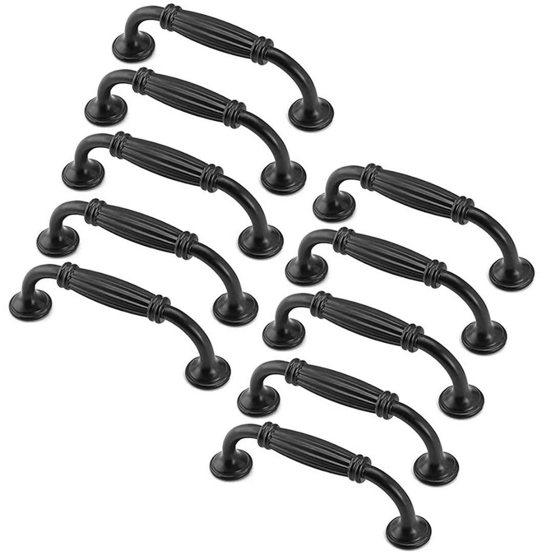 10-Pack Black Zinc Alloy Cabinet Handles & Drawer Pulls - 96mm Traditional Stripe Bow Design for Bedroom, Kitchen & Cupboard Hardware - Durable Door Knobs for Home Furniture Upgrade