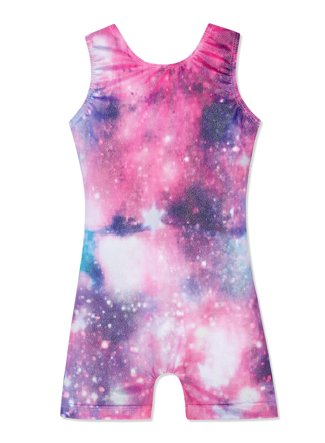 Girls Gymnastics Leotard - Toddler Dance Biketard with Mermaid & Unicorn Design - Shiny Rainbow, Blue & Hot Pink Athletic Dance Wear for Ballet, Cheerleading & Performance