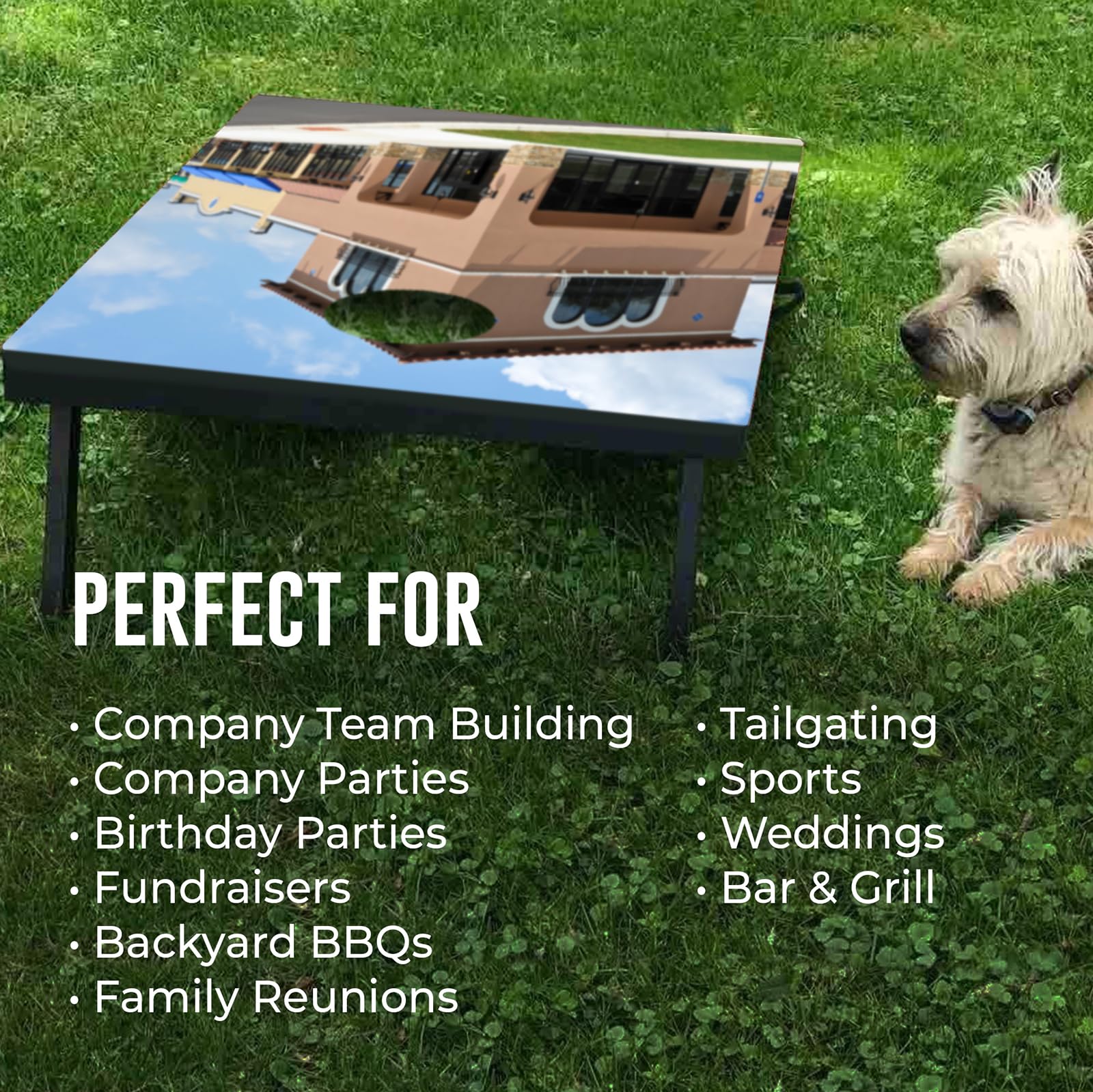 Custom Logo Cornhole Game Set - Personalized Photo & Business Branding Cornhole Toss Bags - Outdoor Lawn Party Games for Backyard, Tailgating & BBQ Events