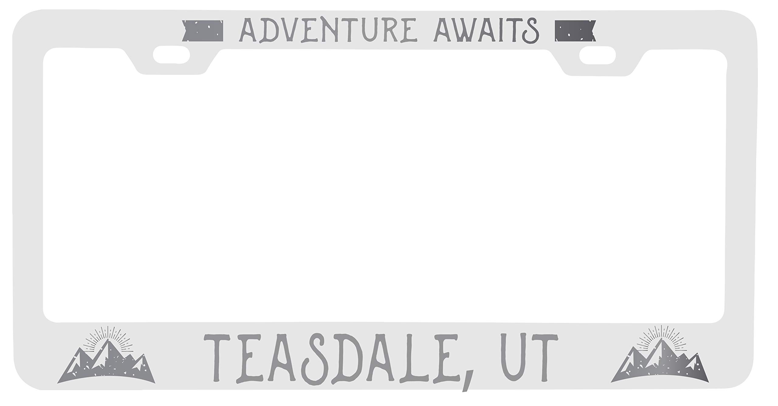 Teasdale Utah Laser Engraved Metal License Plate Frame - 'Adventures Await' Custom Design for Cars & Trucks - Perfect for Road Trips & Outdoor Enthusiasts