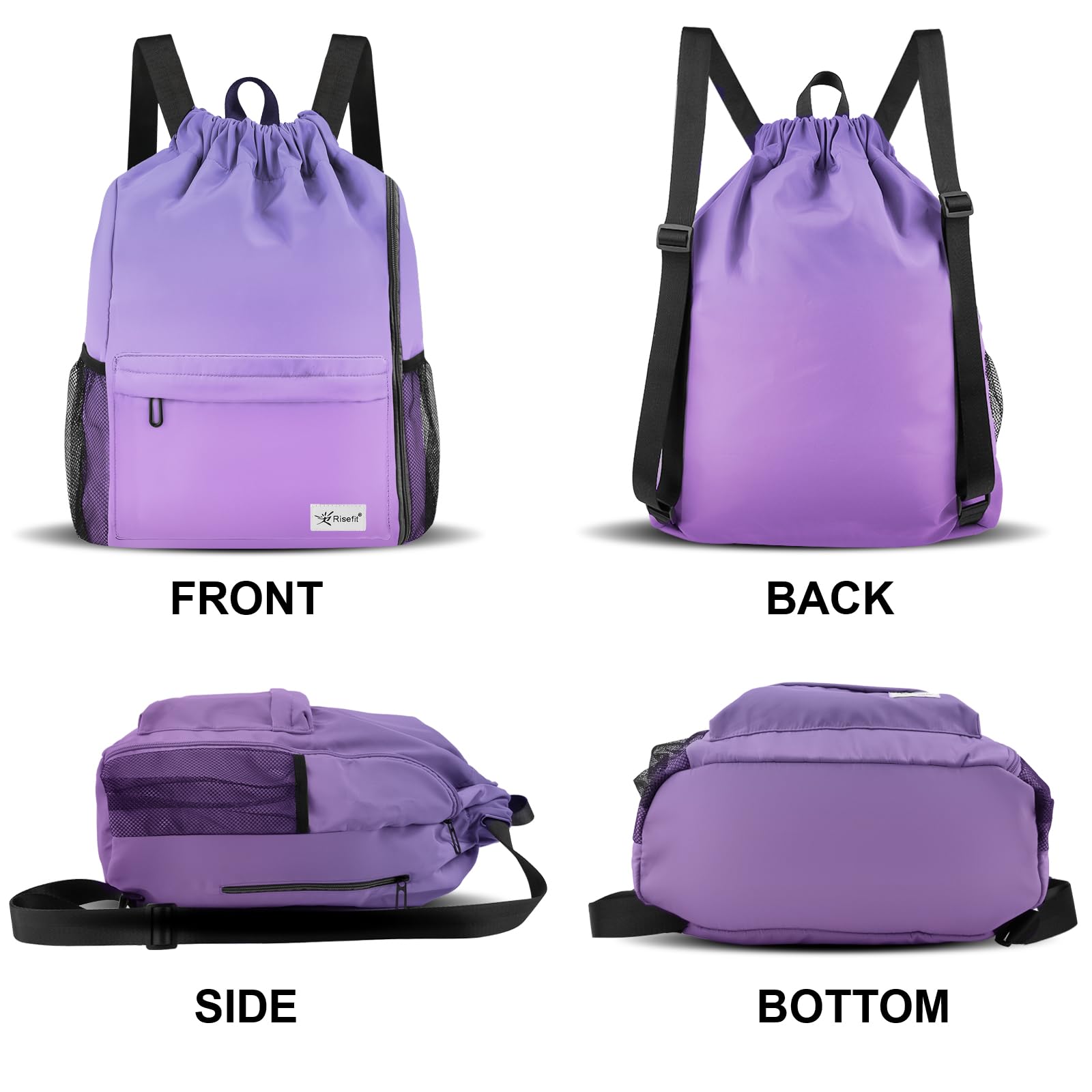 **Drawstring Backpack with Mesh Pockets - Lightweight Water-Resistant Gym Bag for Men & Women - Perfect for Beach, Travel, Sports & Workout**