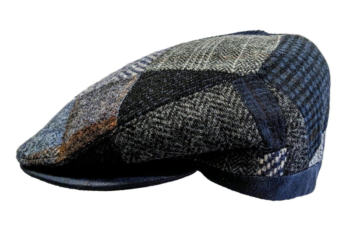M Flechet Wool Blend Patchwork Navy Flat Cap for Men - Stylish Winter Hat for Outdoor Activities, Casual Wear & Fashion Accessories