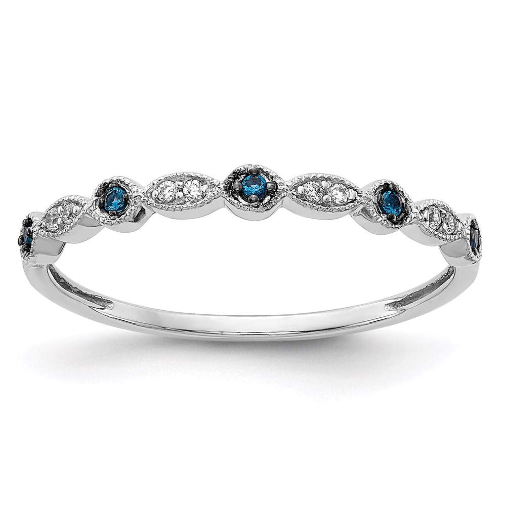 14K White Gold Blue & White Diamond Ring (0.057Cttw) - Size 6.75 - Elegant Engagement, Wedding & Anniversary Jewelry Gift for Women